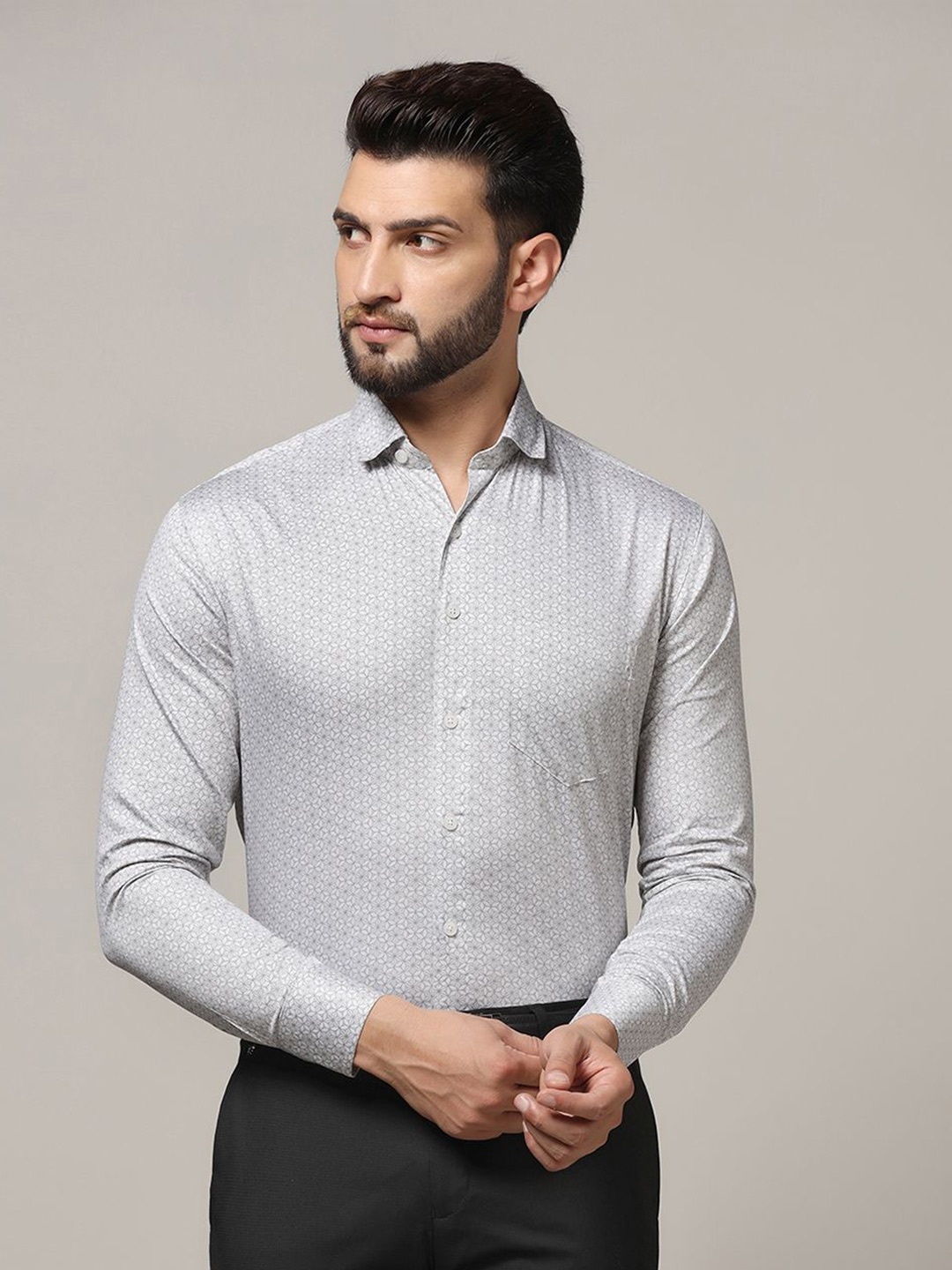 

TAHVO Smart Opaque Printed Cotton Formal Shirt, Beige