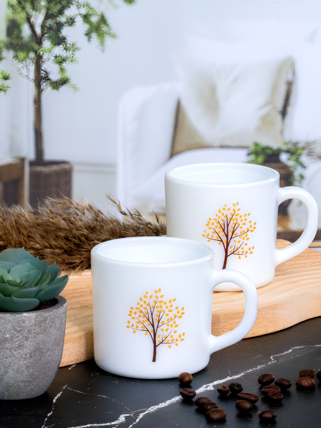 

Cello White & Yellow Floral Printed Glossy Opal 6pcs Tea/Coffee Cup Set