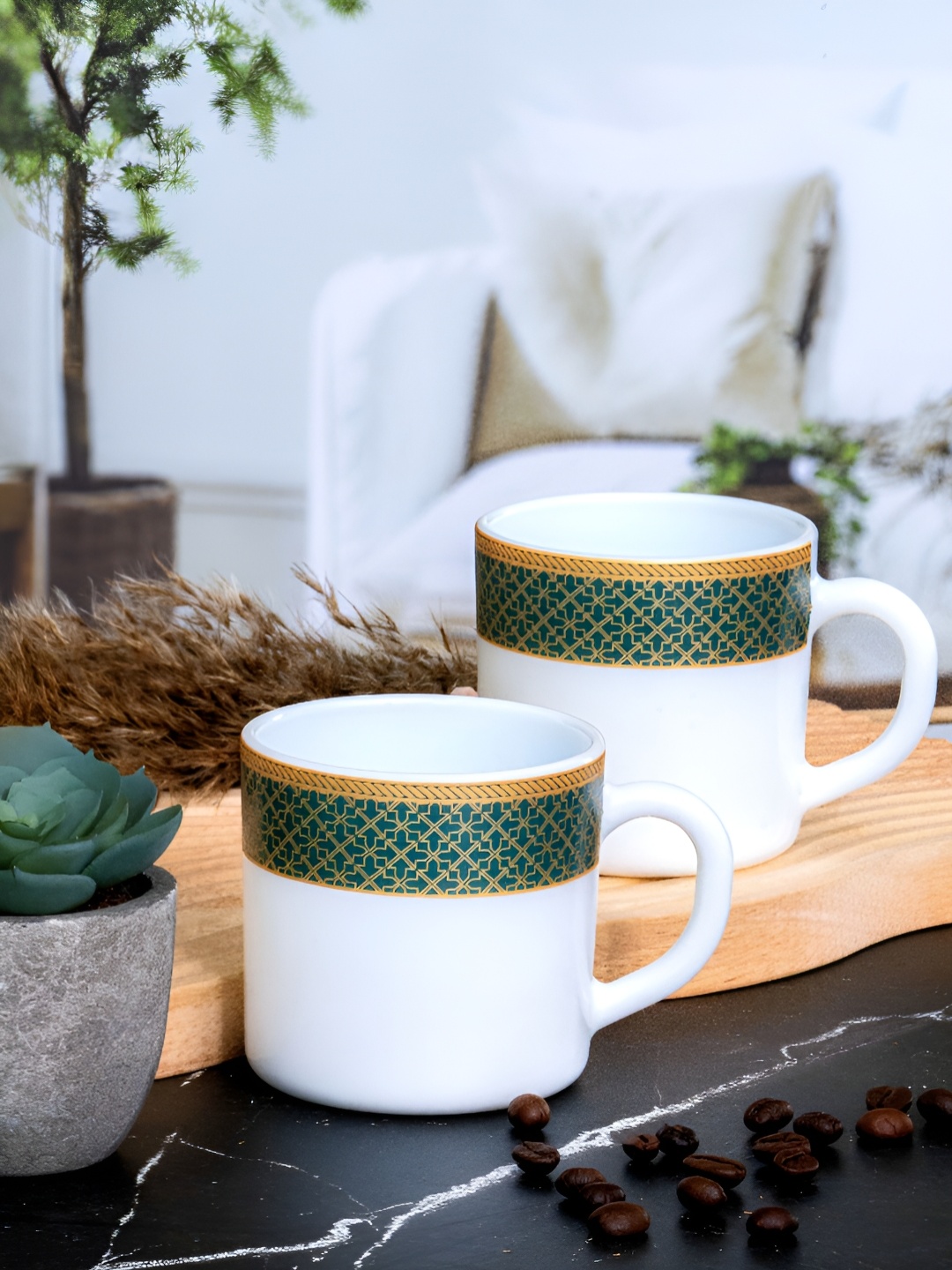 

Cello White & Green 6Pcs Printed Opalware Glossy Cups 180ml Each