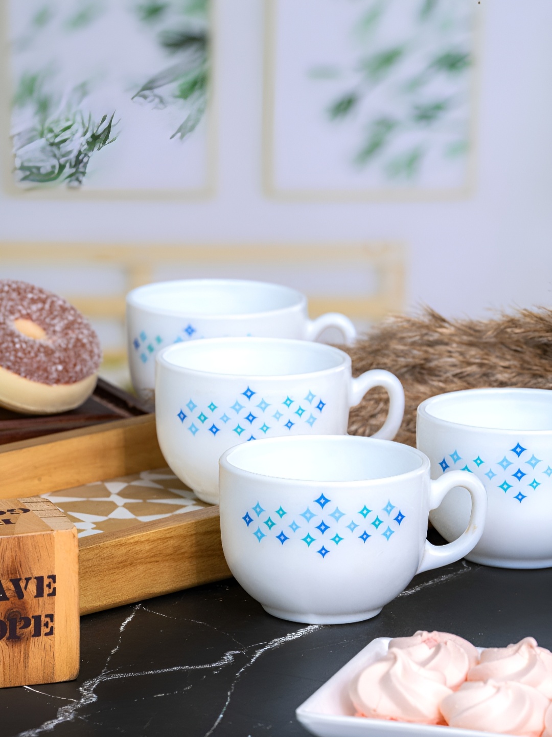 

Cello White & Blue Floral Printed Glossy Opal 12pcs Tea/Coffee Cup Set 160ml Each