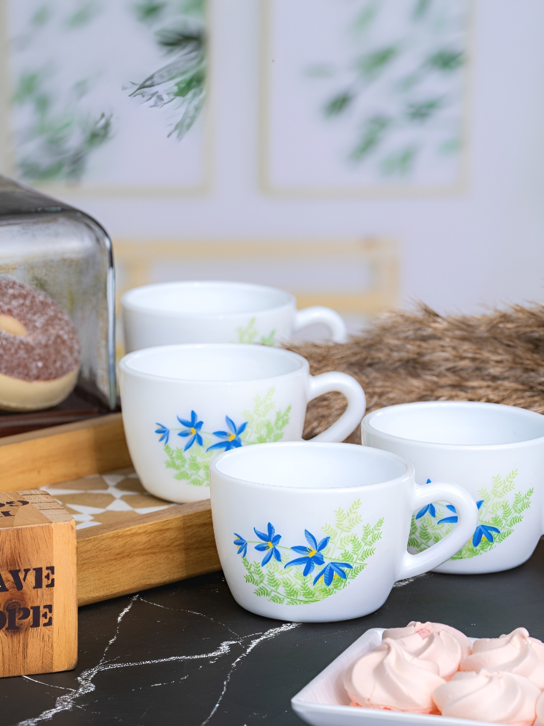 

Cello White & Blue Floral Printed Glossy Opal 6pcs Tea/Coffee Cup Set 130ml Each