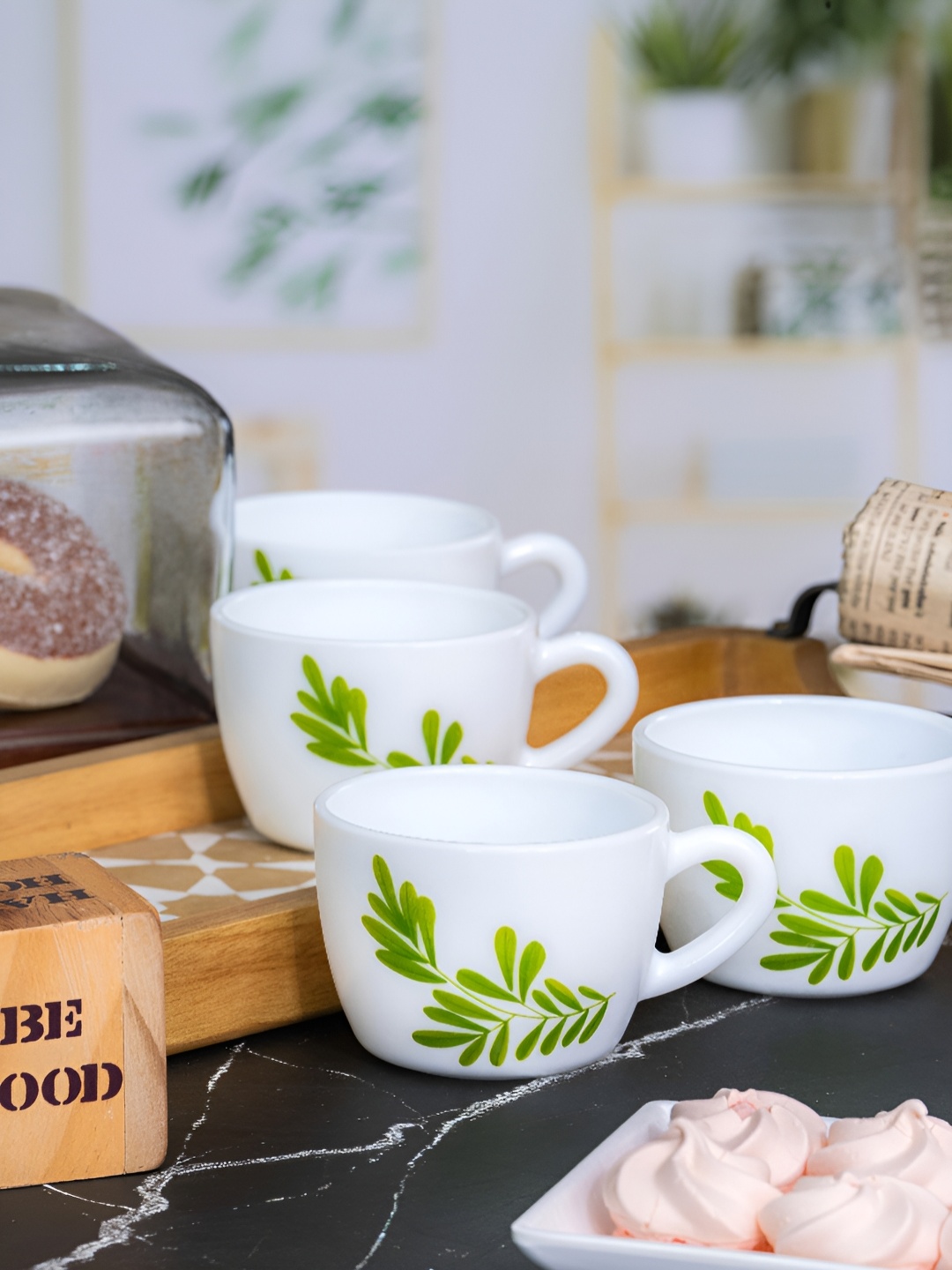 

Cello White & Green 6 Pieces Floral Printed Glossy Cups