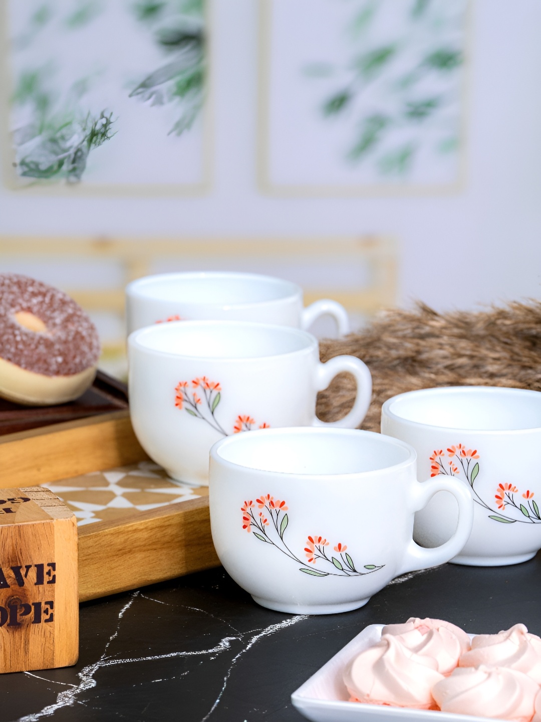 

Cello White & Coral 6Pcs Printed Opalware Glossy Cups 160ml Each