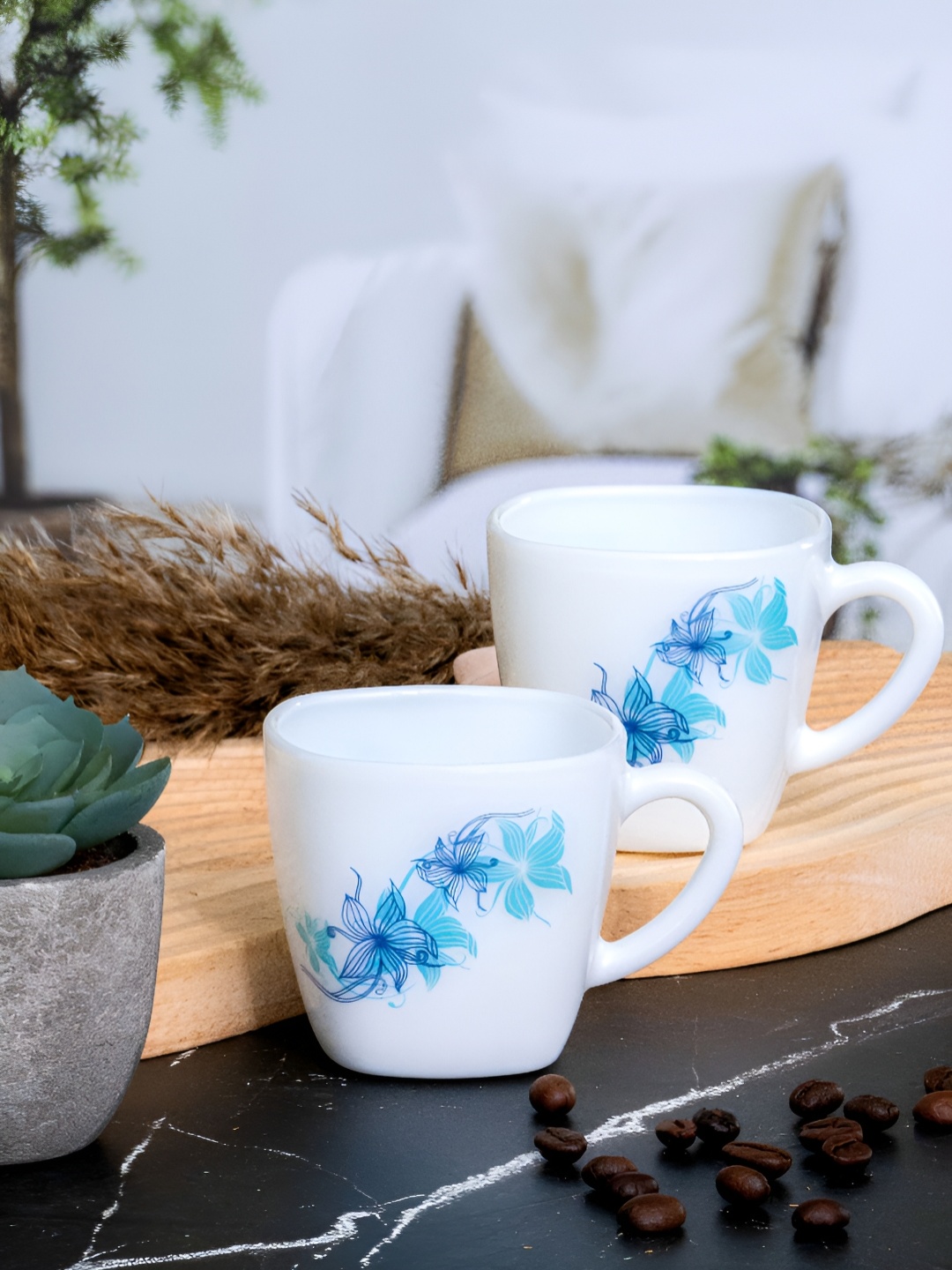 

Cello White & Blue 6Pcs Printed Opalware Glossy Cups 100ml Each