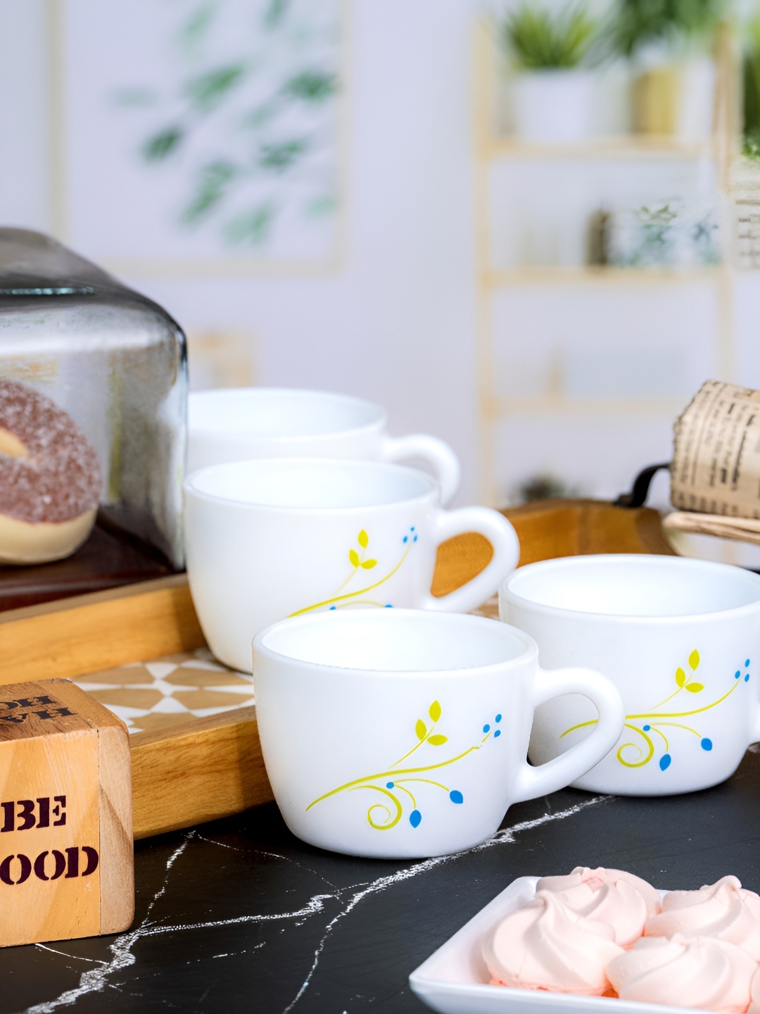 

Cello White & Yellow 12Pcs Printed Opalware Glossy Cups 130ml Each