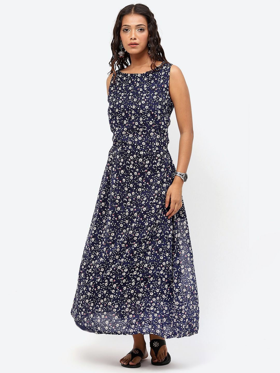 

Baawri Floral Printed Flared Fit & Flare Maxi Dress, Blue