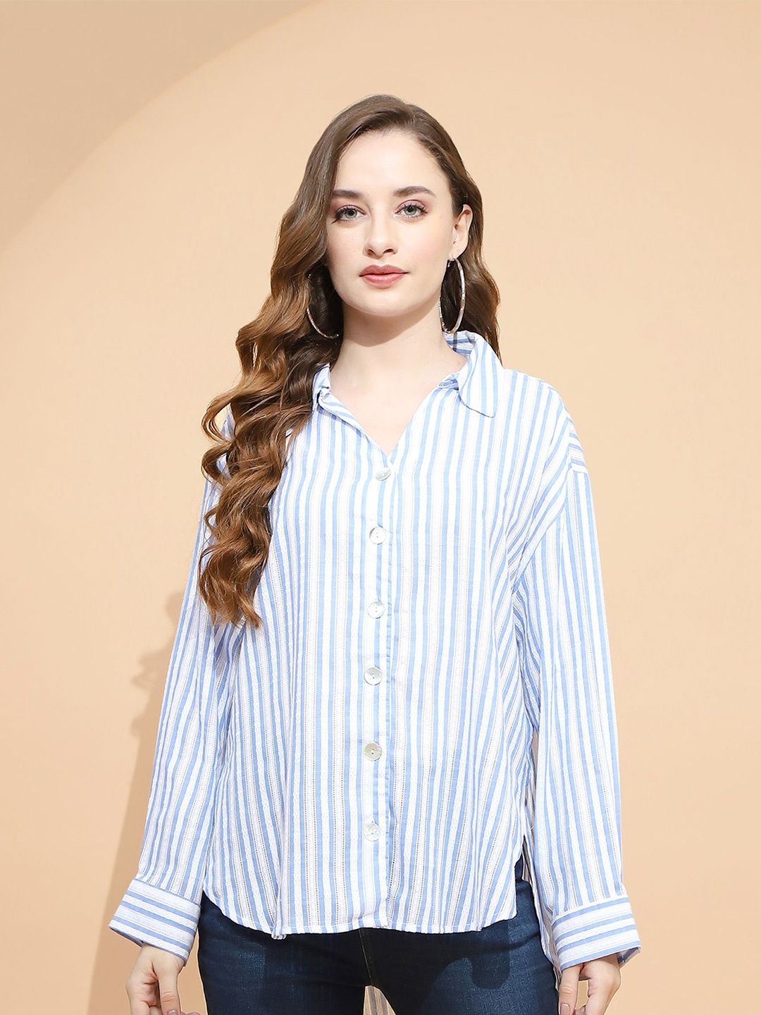 

Global Republic Striped Cotton Shirt Style Top, Blue