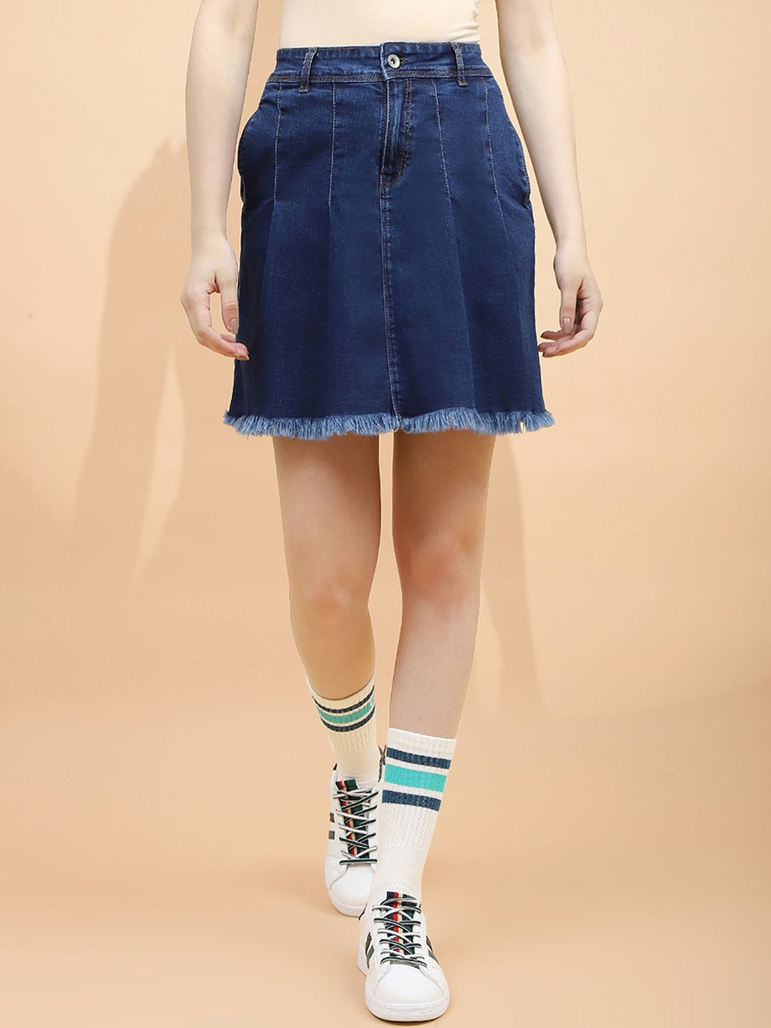 

Global Republic Pleated Denim A-Line Mini Skirt, Blue
