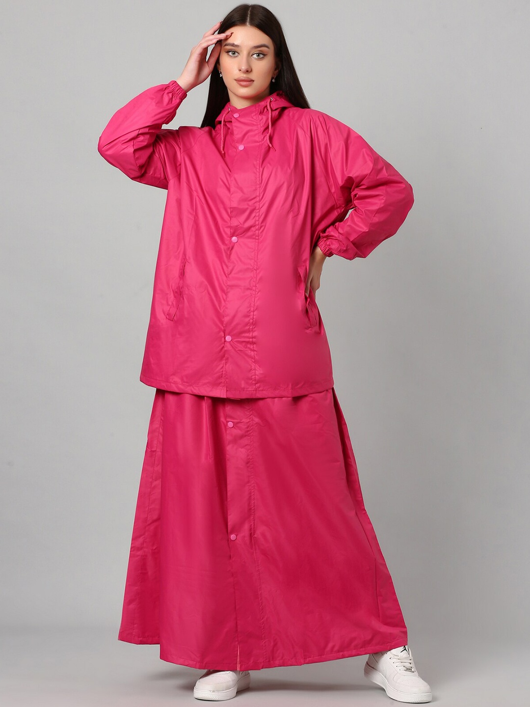 

Super Women Attached Hood Rain Suit, Pink