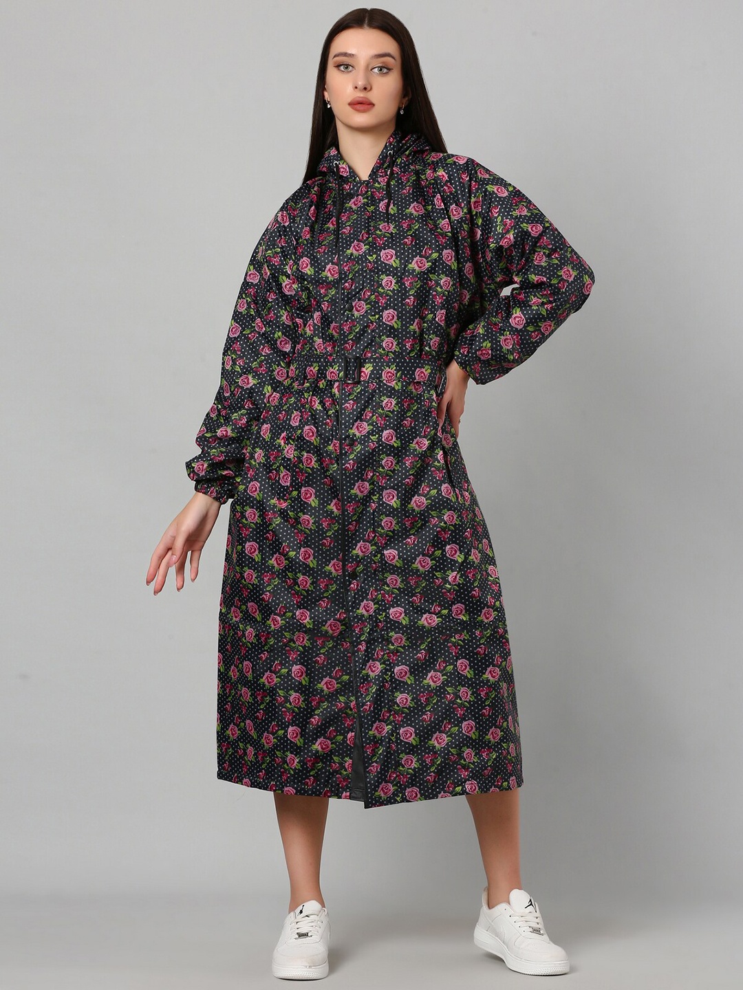 

Super Women Printed Attached Hood Rain Coat, Purple