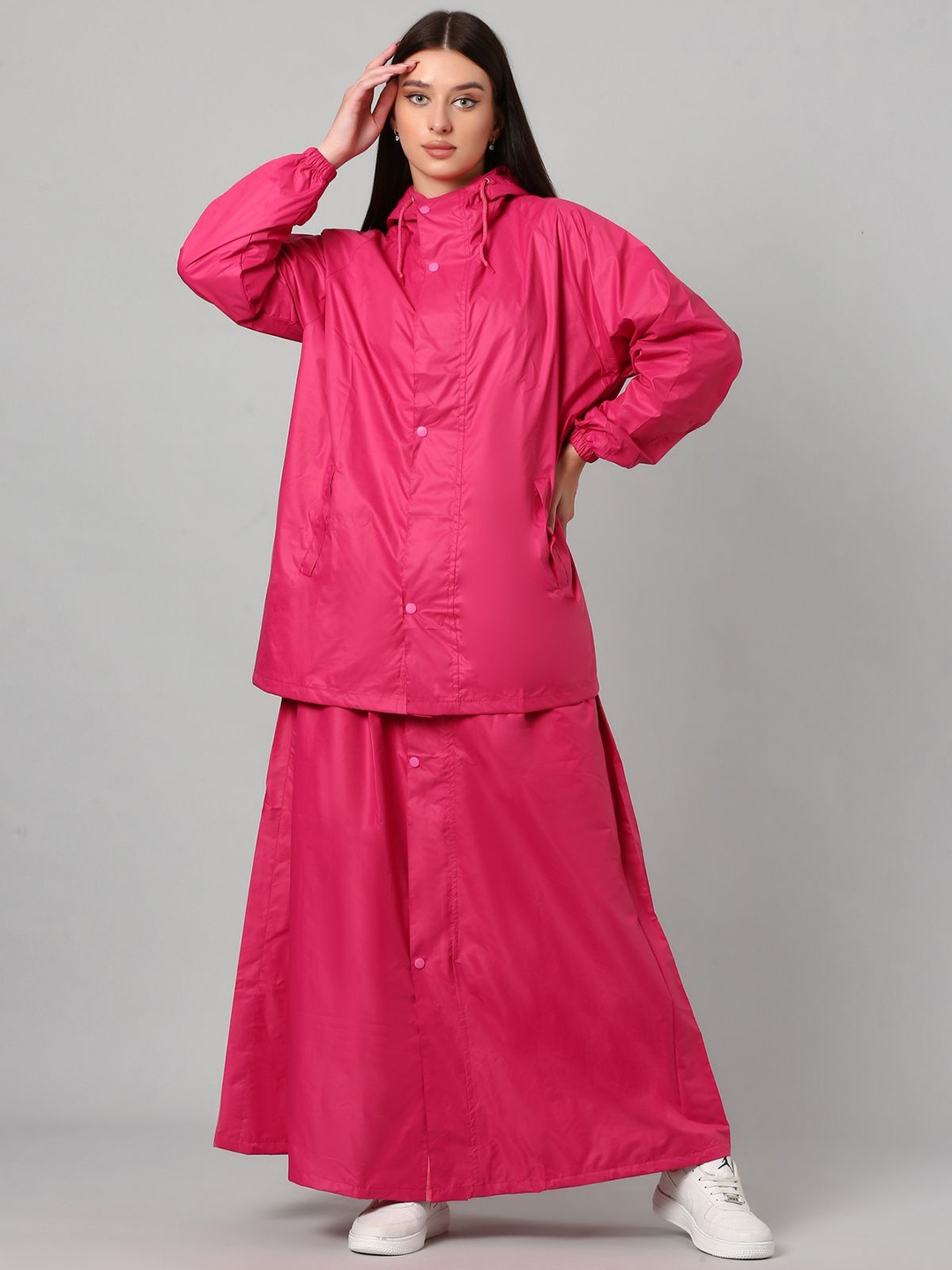 

Super Women Attached Hood Rain Suit, Pink