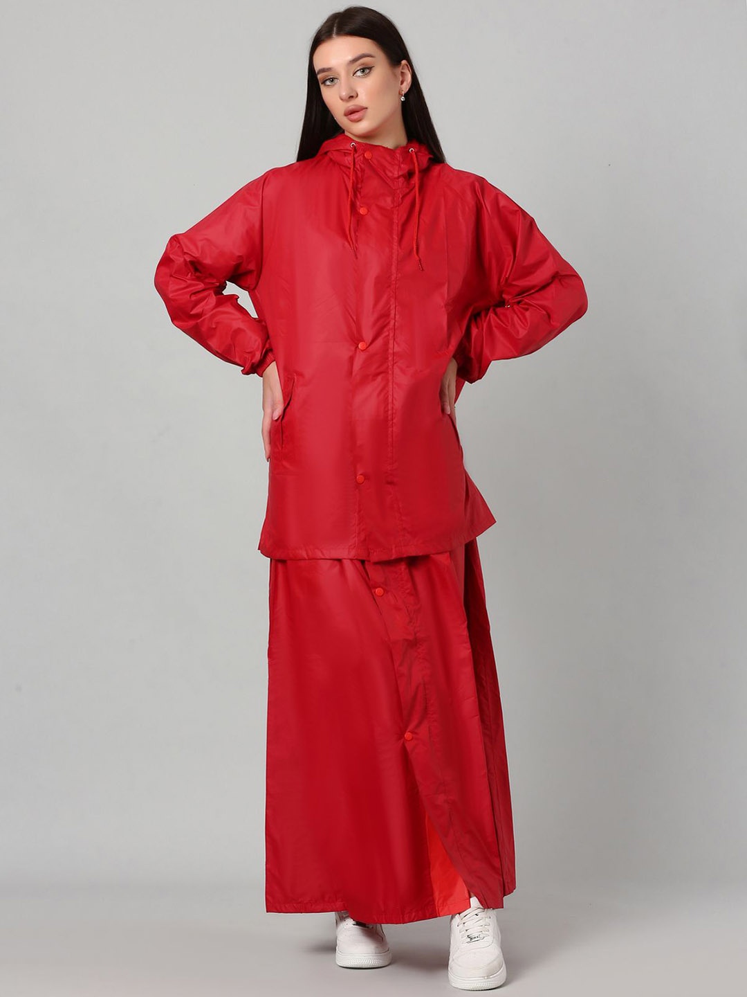 

Super Women Attached Hood Rain Coat, Red