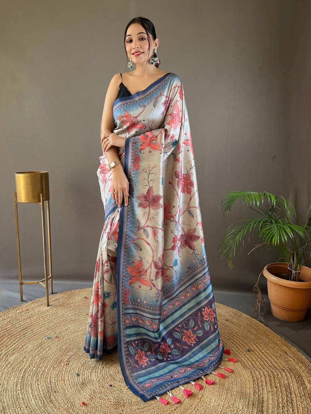 

LeeliPeeri Designer Ethnic Motifs Chanderi Saree, Grey
