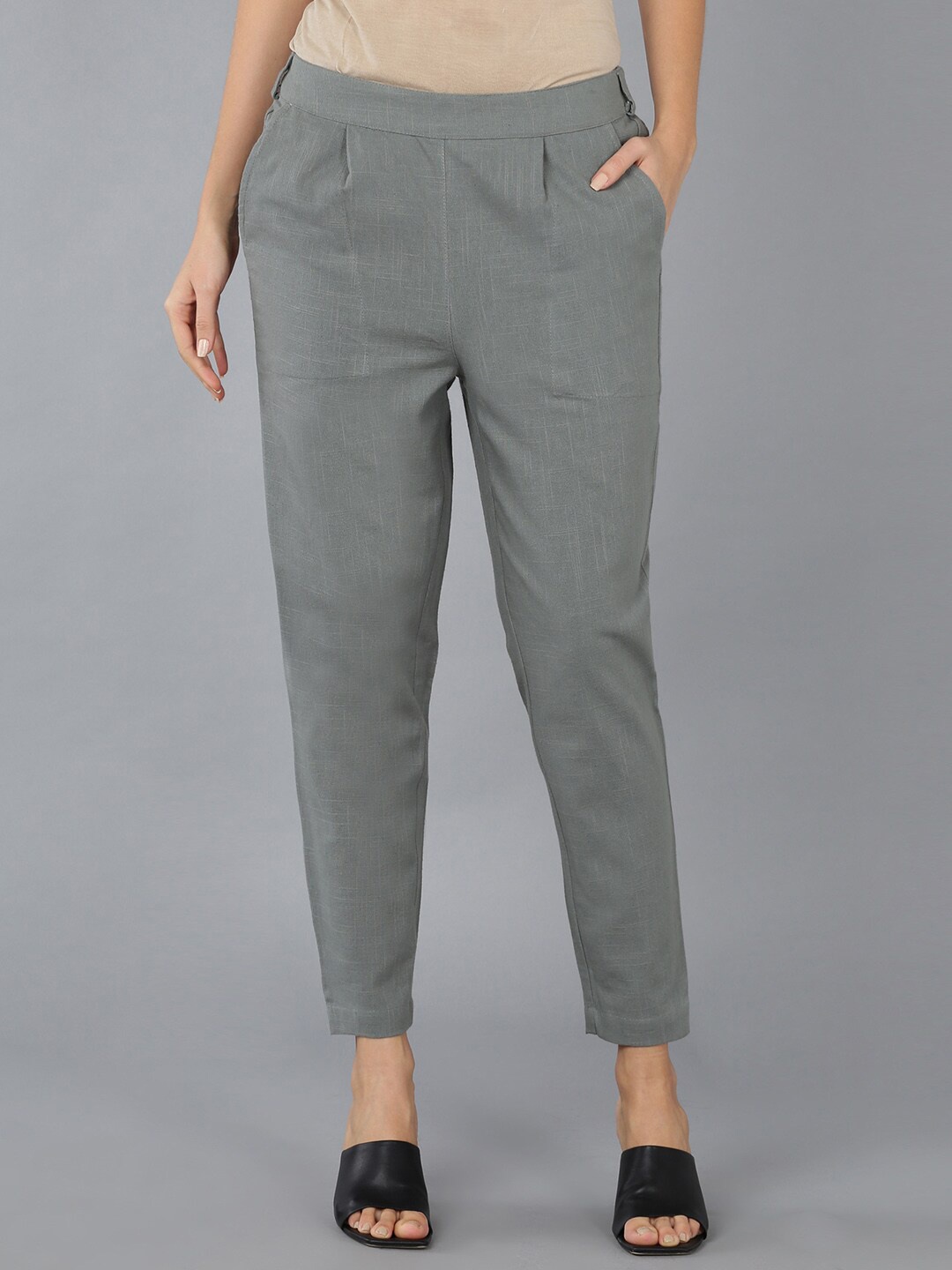 

MissKurti Women Relaxed Cropped Cotton Trousers, Grey