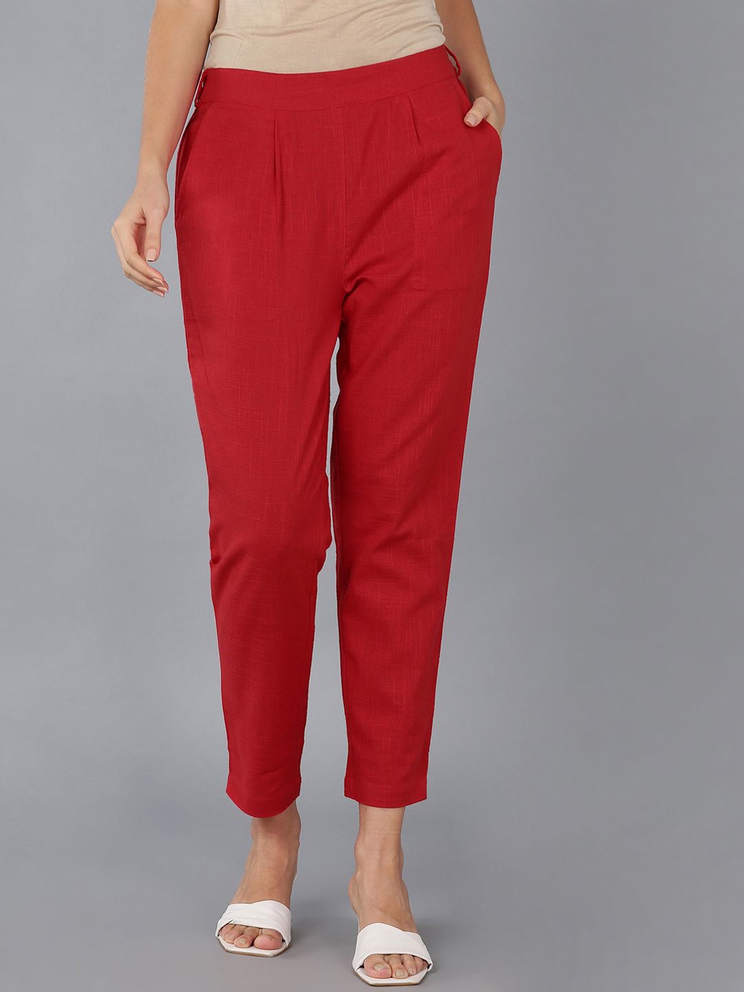 

MissKurti Women Mid-Rise Relaxed Cropped Trouser, Red