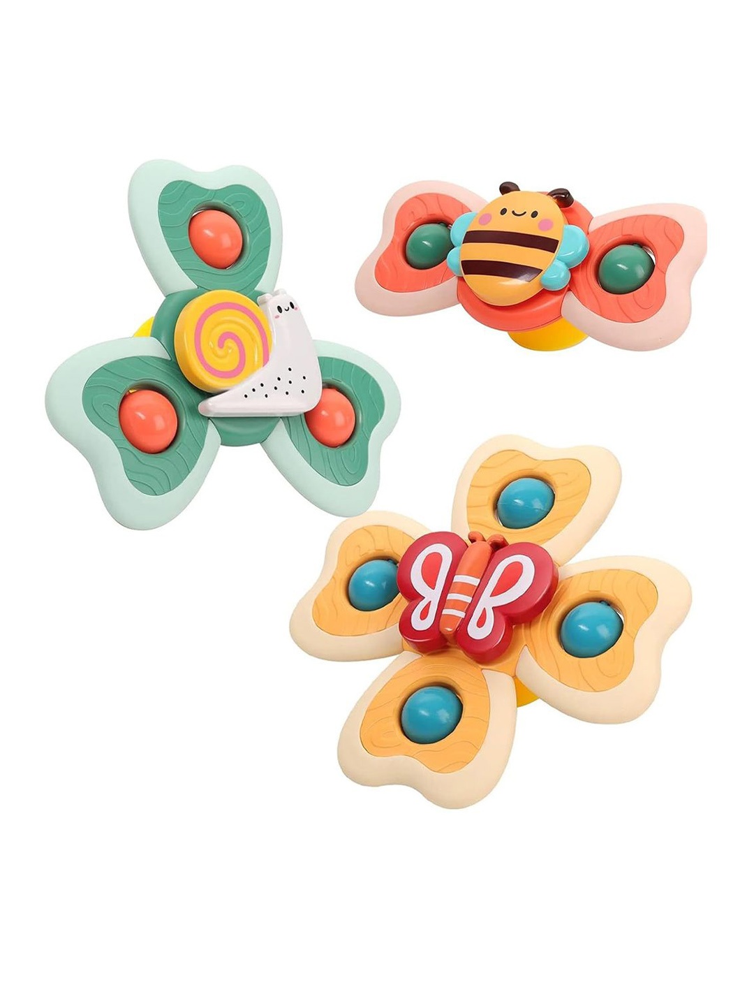 

Kidology Baby & Kids Set of 3 Silicone Suction Spinner Learning and Development Toys, Green