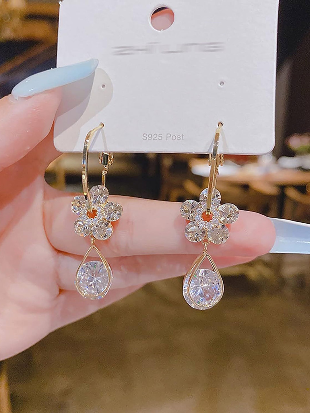 

Xivir Cubic Zirconia Studded Gold Plated Hoop Earrings