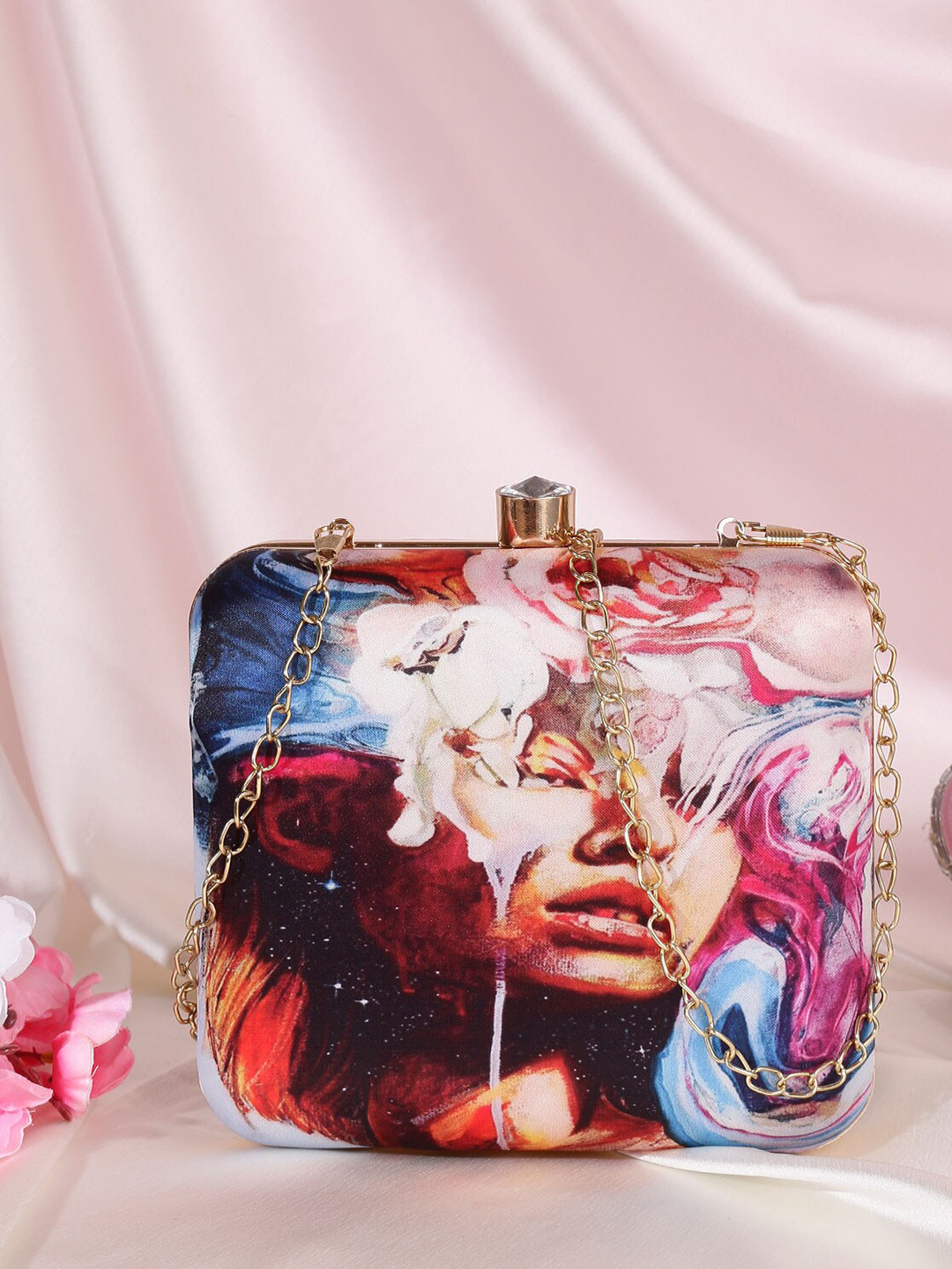 

DressBerry Printed Box Clutch, Pink