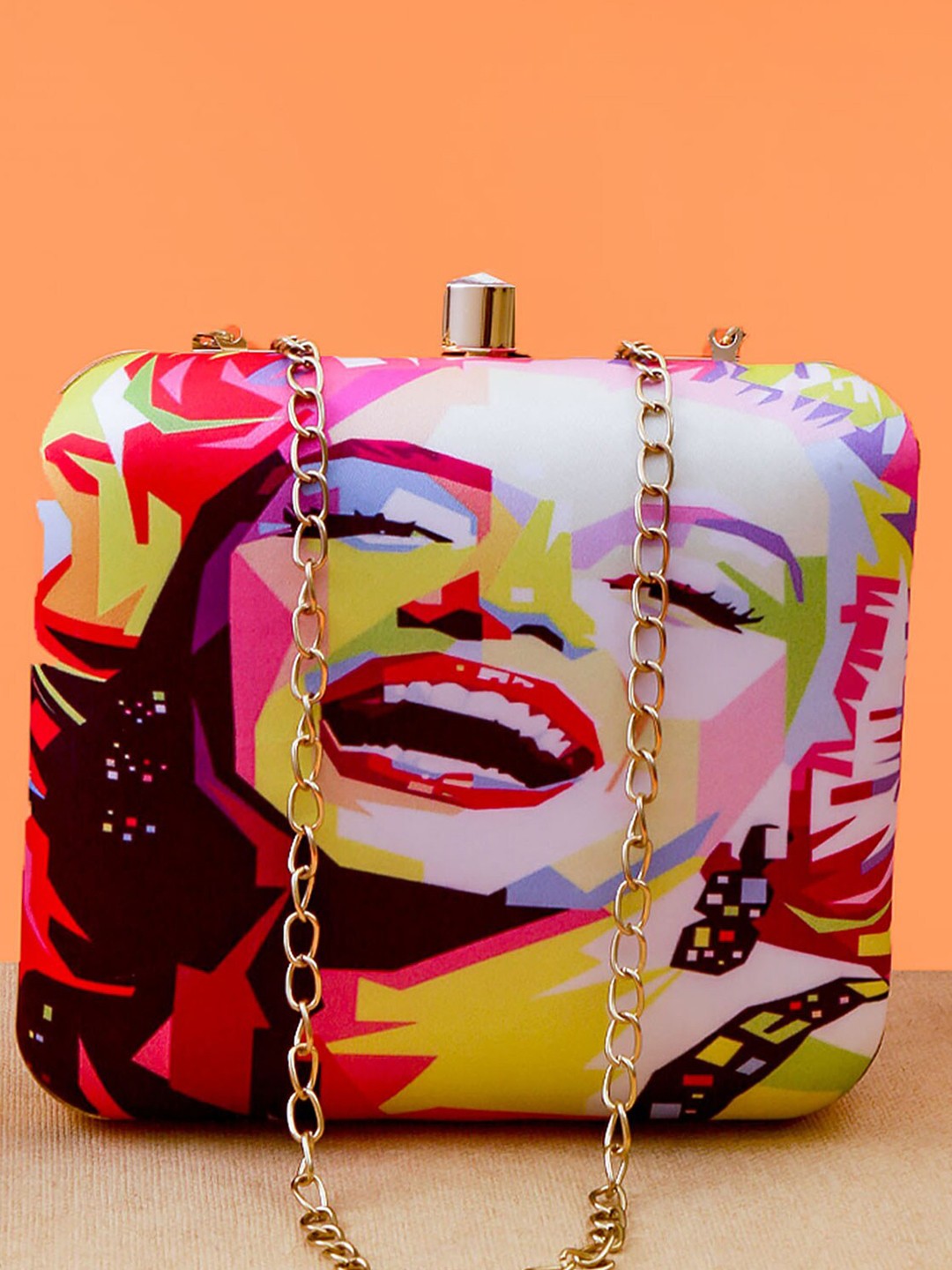 

DressBerry Green Printed Box Clutch