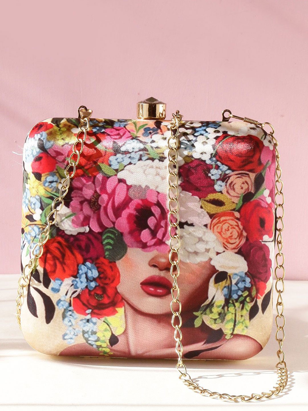 

DressBerry Red Printed Box Clutch