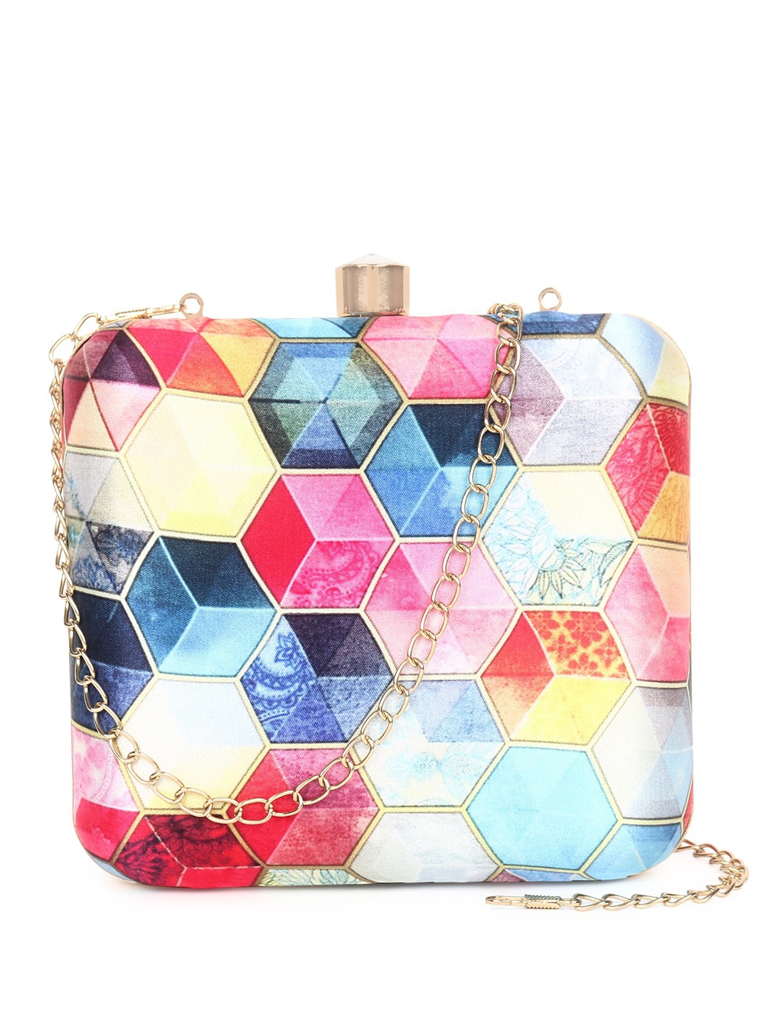 

DressBerry Red Printed Box Clutch, Blue