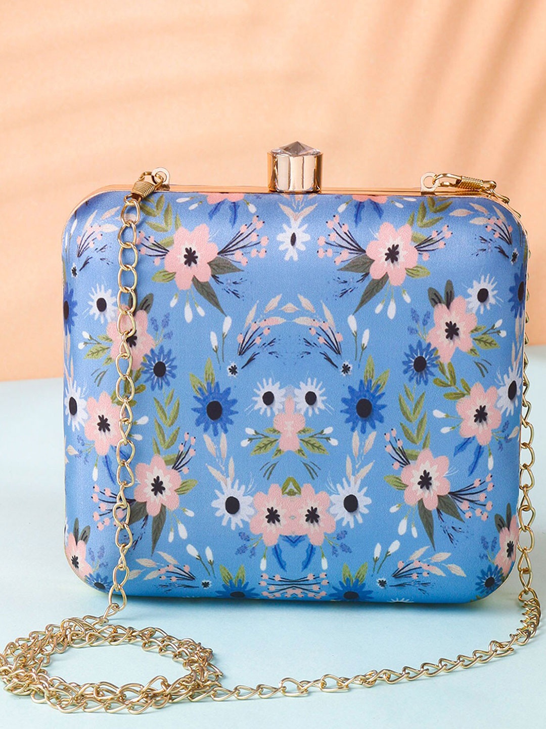 

DressBerry Blue Printed Box Clutch