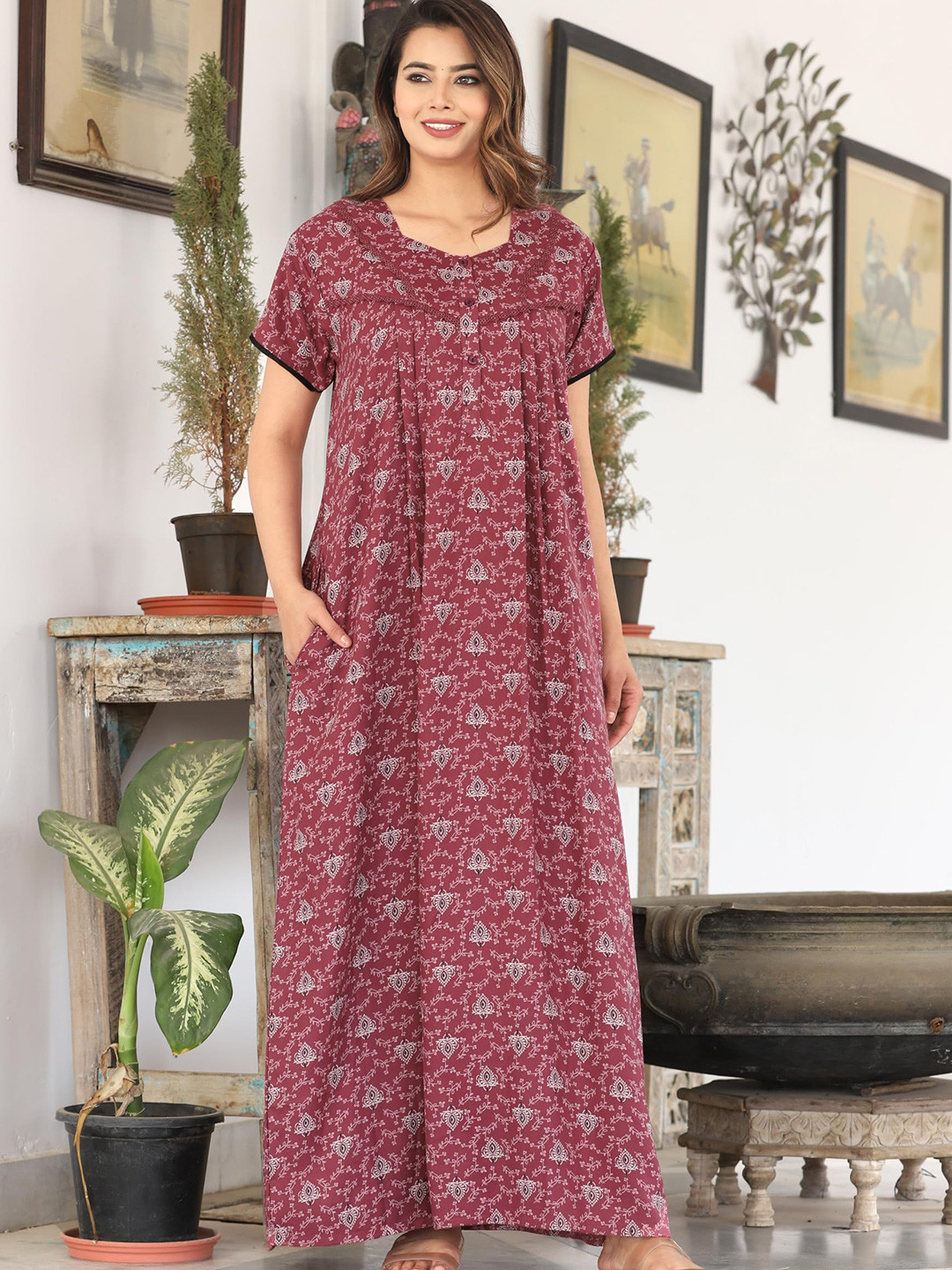 

G4Girl Floral Printed Maxi Nightdress, Pink