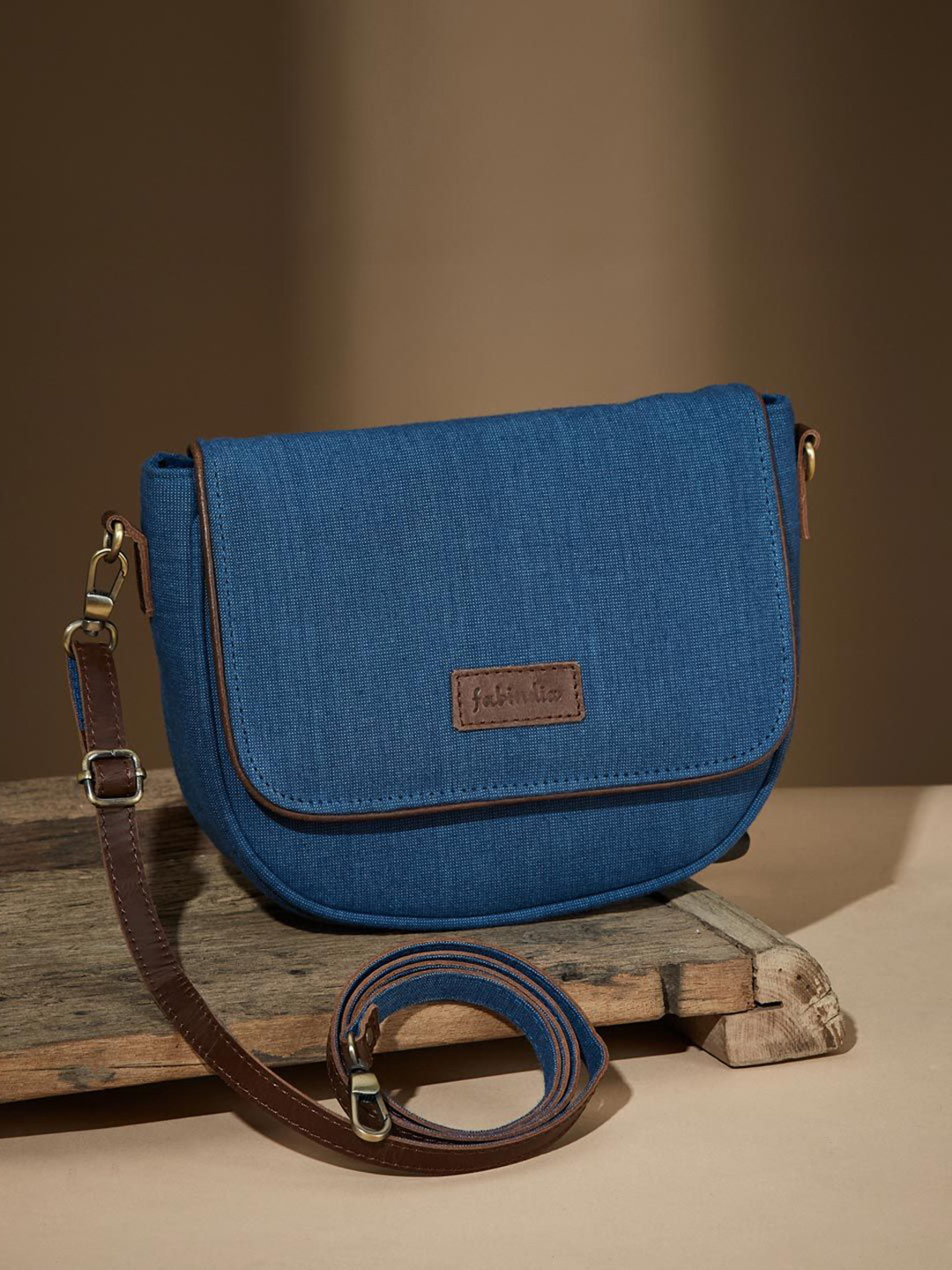 

Fabindia Structured Cotton Sling Bag, Blue