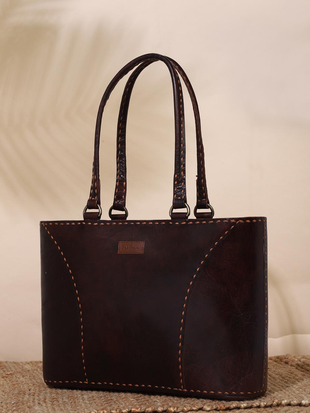 

Fabindia Textured Leather Structured Tote Bag, Brown