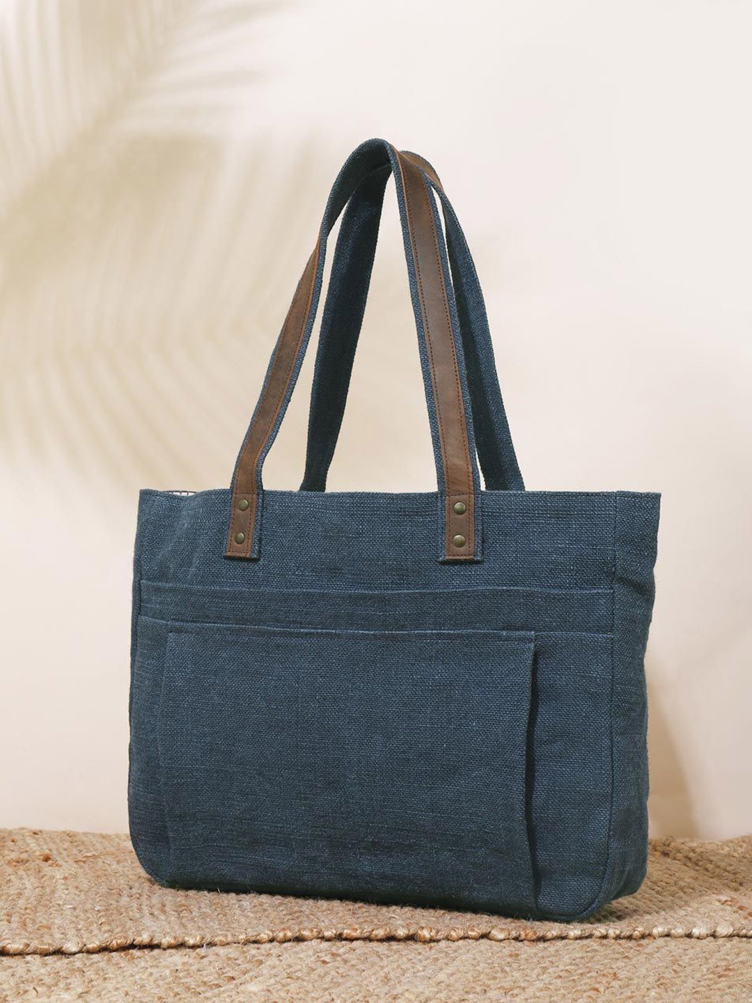 

Fabindia Structured Jute Shoulder Bag, Navy blue