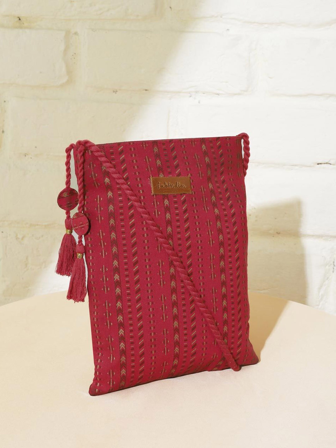 

Fabindia Striped Structured Cotton Sling Bag, Red