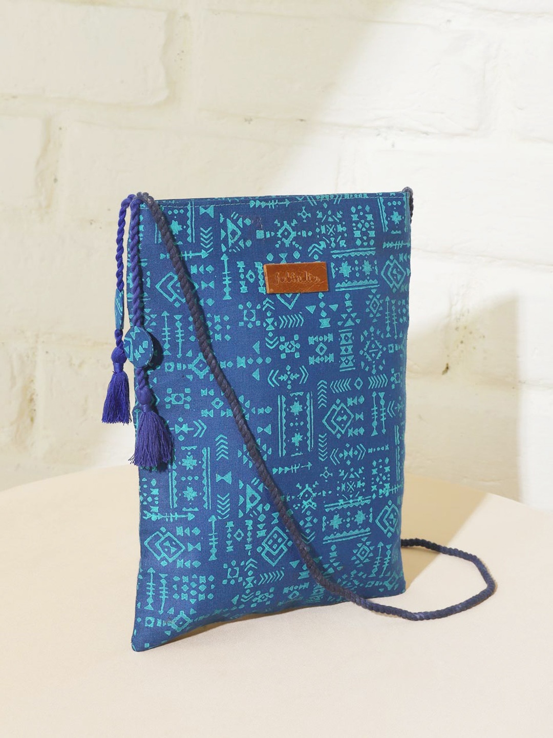 

Fabindia Ethnic Motifs Printed Structured Cotton Sling Bag, Blue