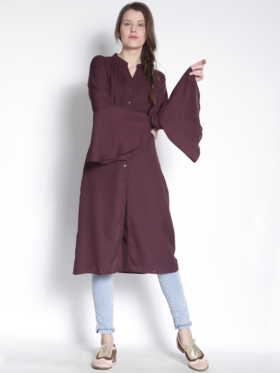 

RARE ROOTS Women Burgundy Solid A-Line Kurta