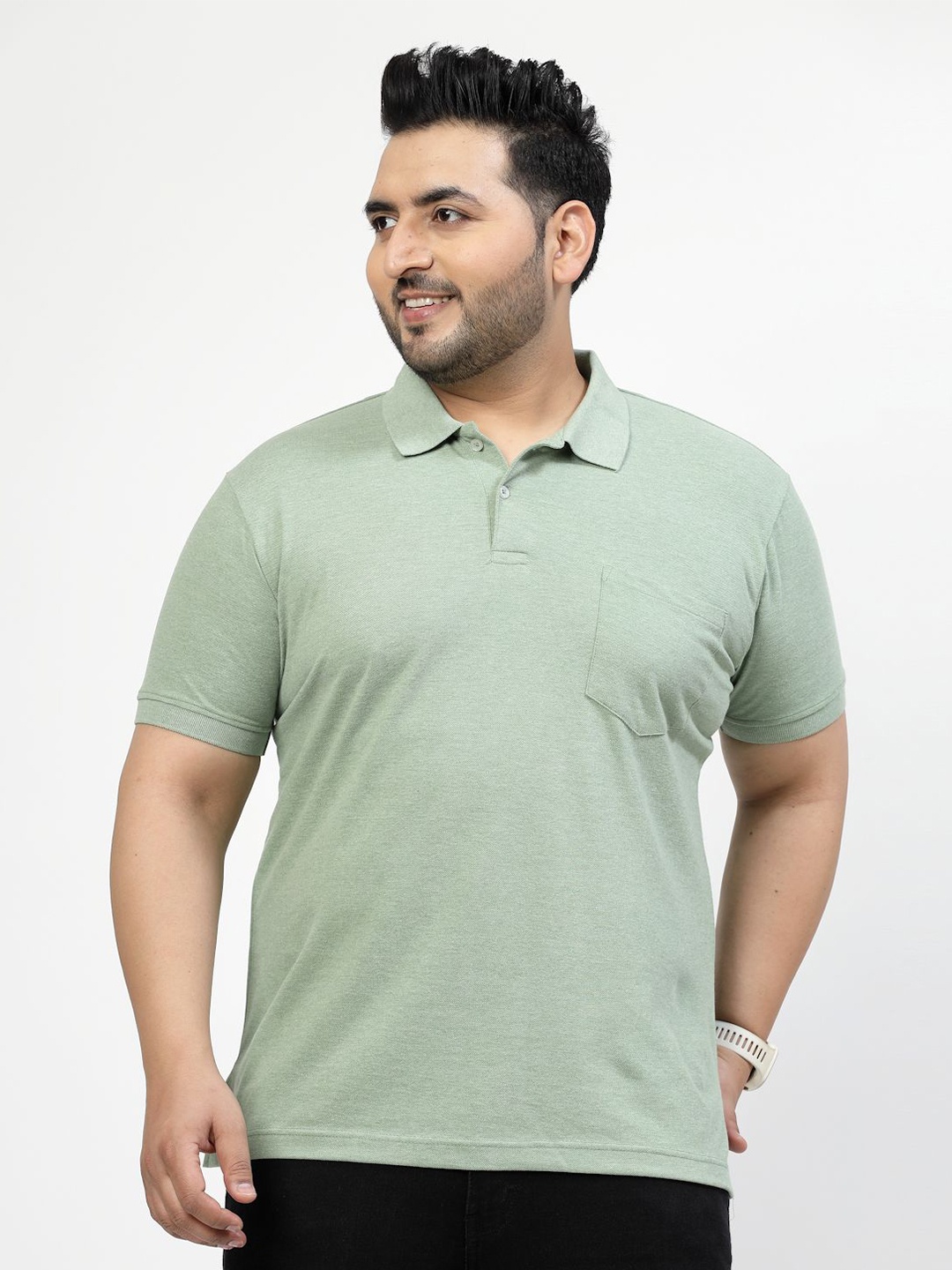 

plusS Men Polo Collar Pockets Regular Fit T-shirt, Green