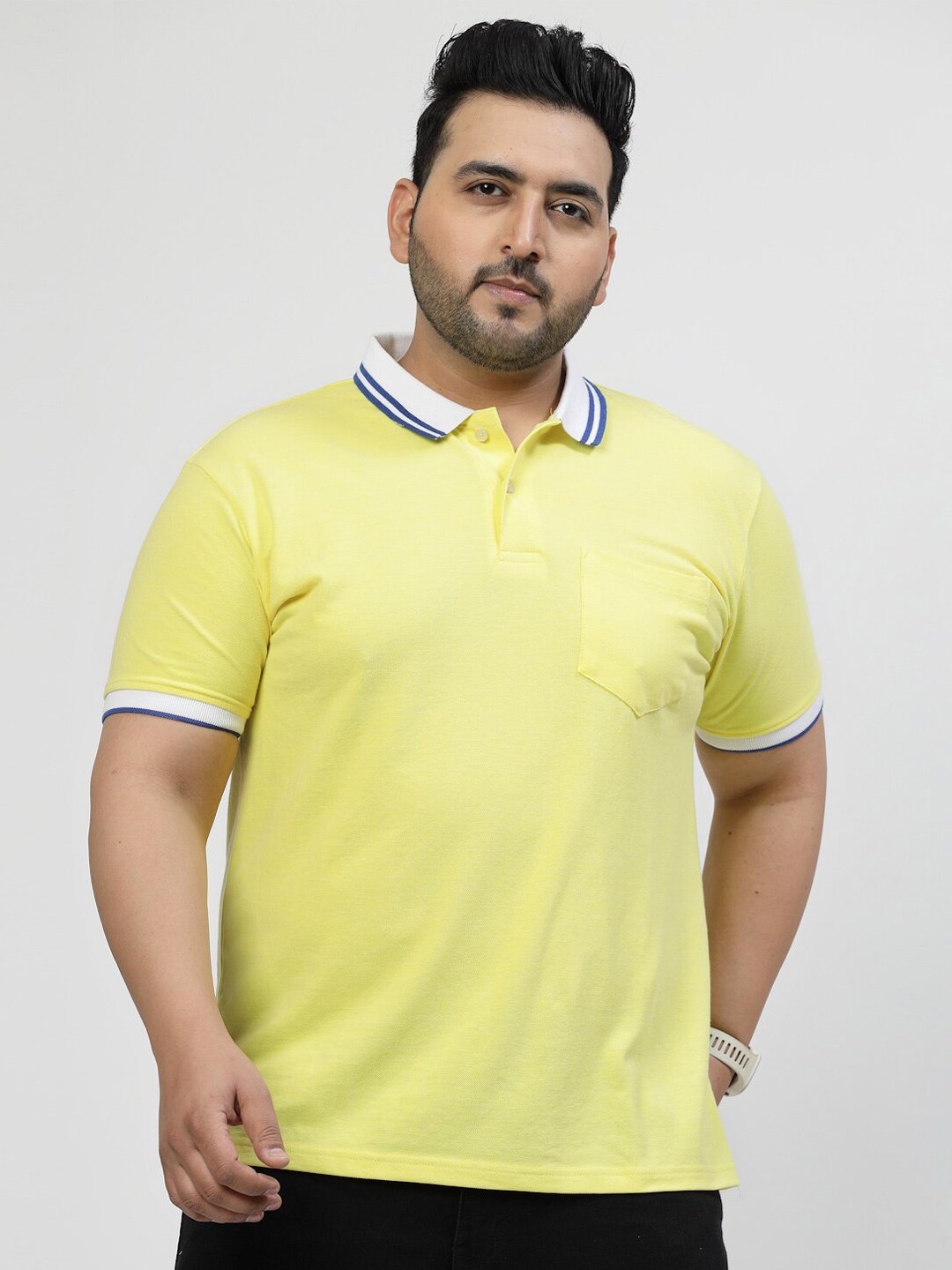

plusS Polo Collar Pure Cotton Pocket Cotton T-shirt, Yellow