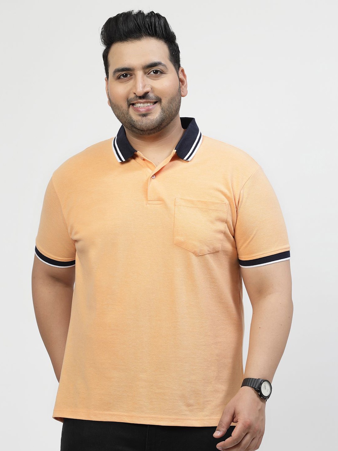 

plusS Polo Collar Pure Cotton Pocket Cotton T-shirt, Orange
