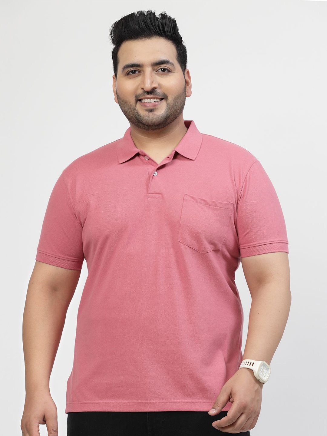 

plusS Polo Collar Pure Cotton Pocket Cotton T-shirt, Pink
