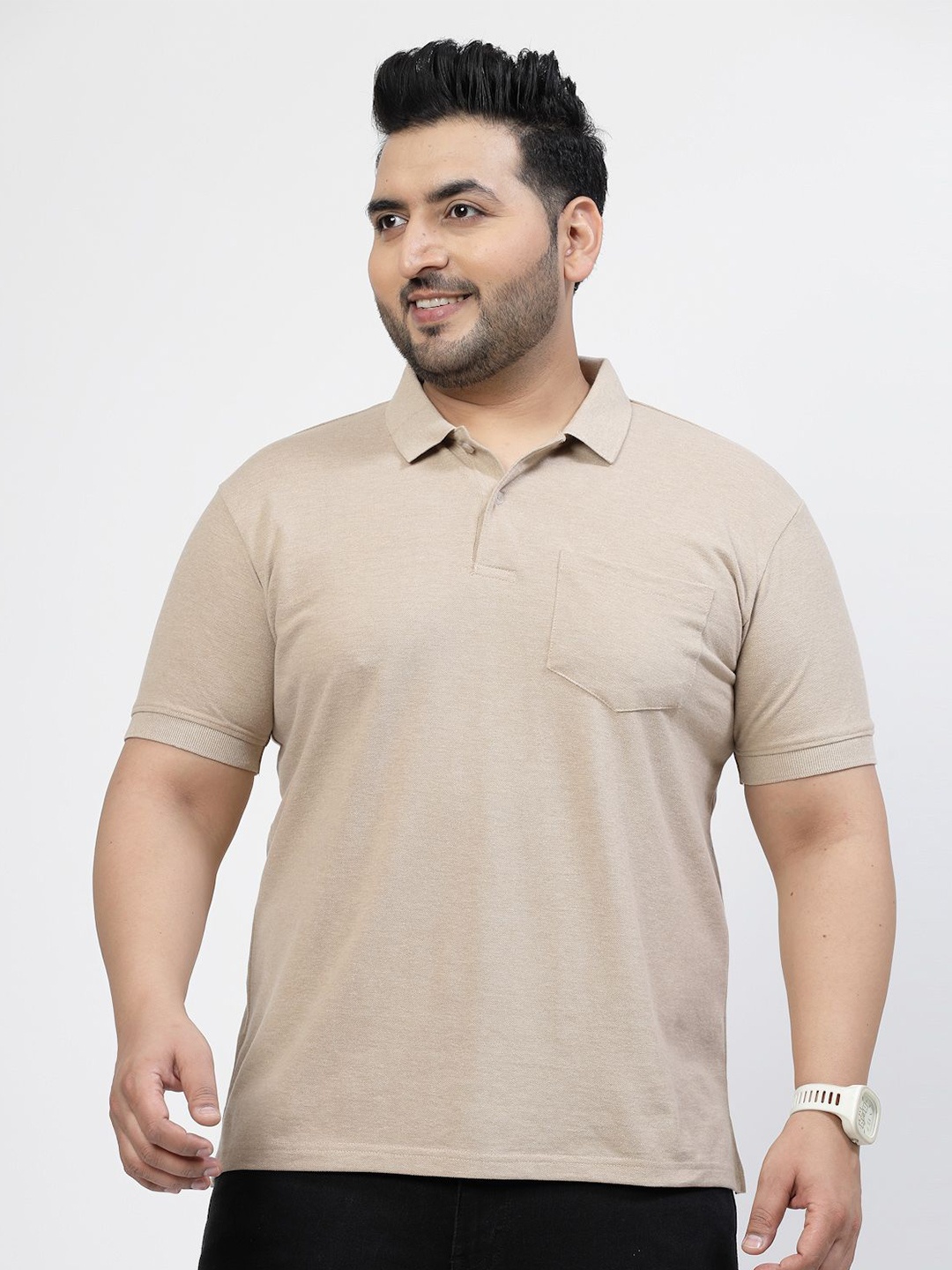 

plusS Men Polo Collar Pockets Regular Fit T-shirt, Brown