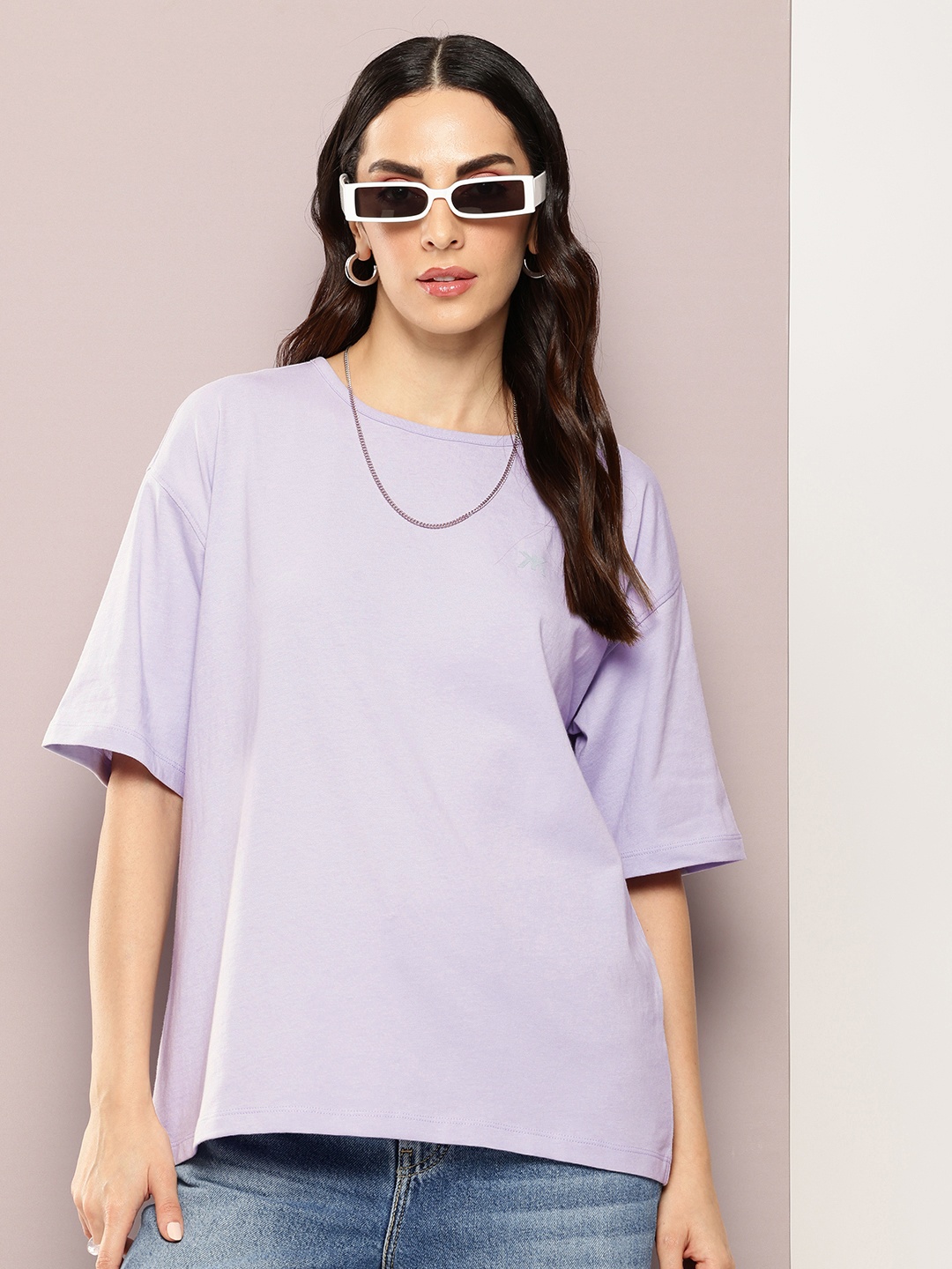 

Kook N Keech Drop-Shoulder Sleeves Oversized Pure Cotton T-shirt, Lavender