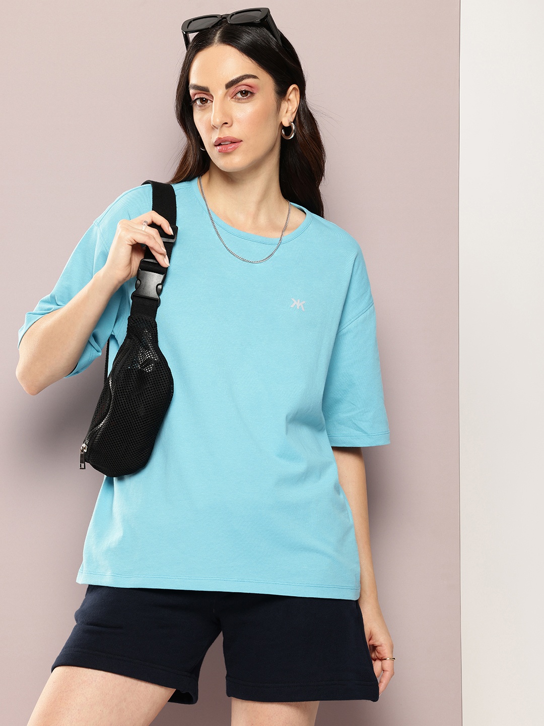 

Kook N Keech Drop-Shoulder Sleeves Oversized Pure Cotton T-shirt, Blue