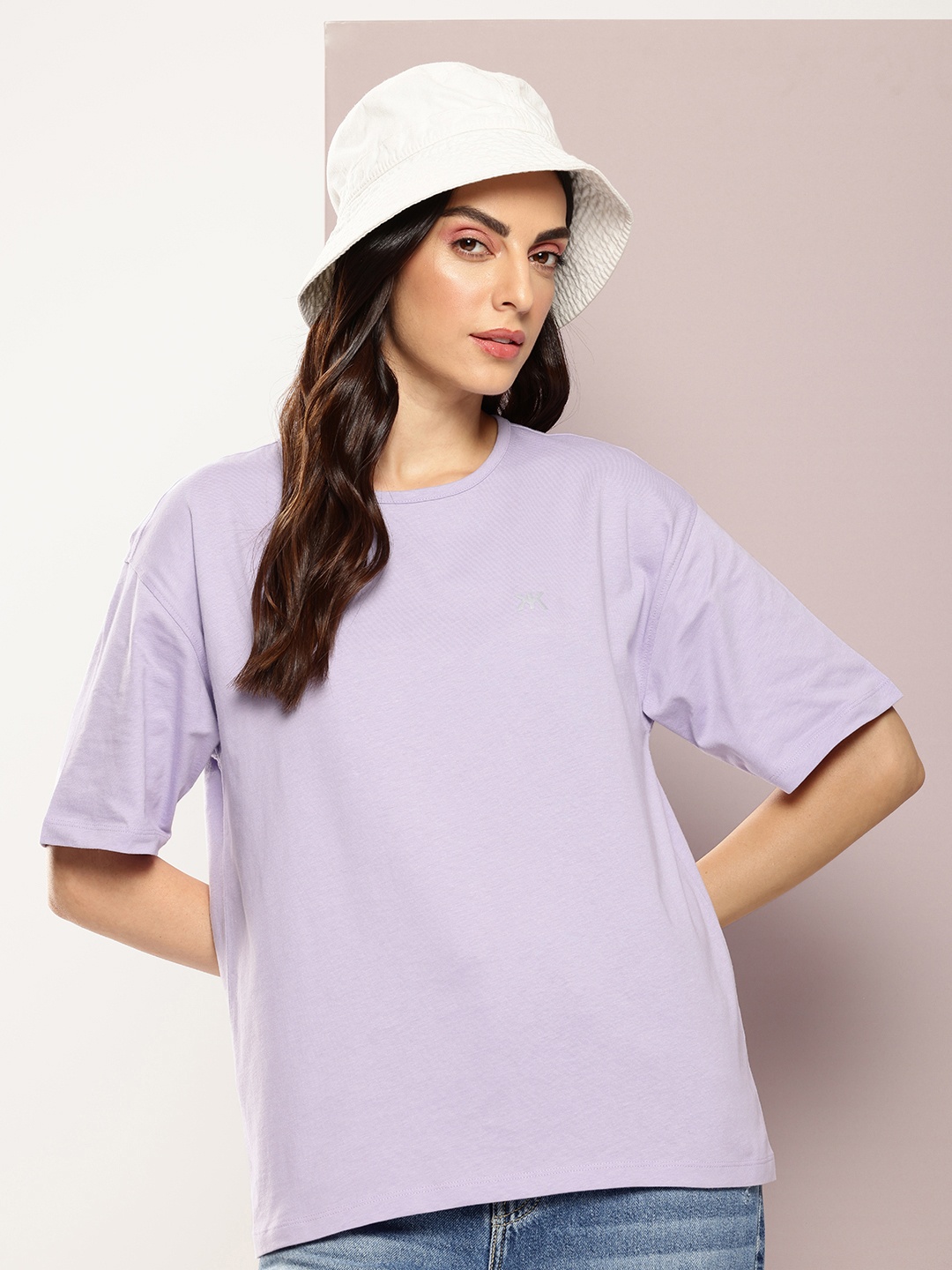 

Kook N Keech Drop-Shoulder Sleeves Oversized Pure Cotton T-shirt, Lavender