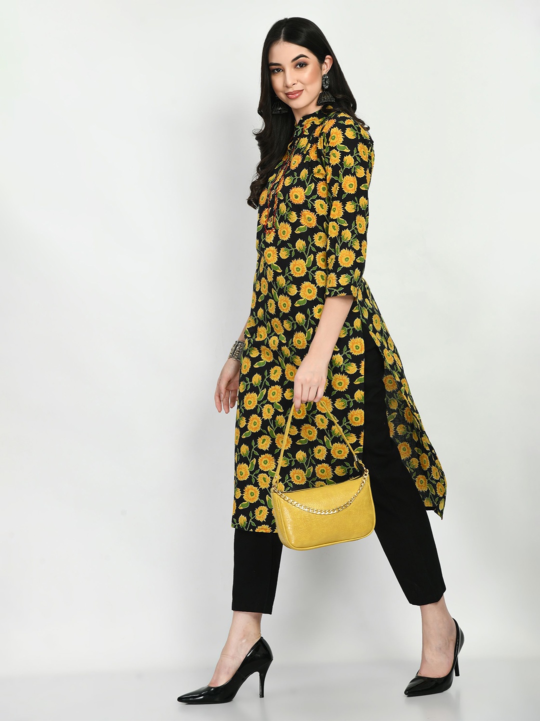 

AnjuShree Choice Printed Pure Cotton Straight Kurta, Black