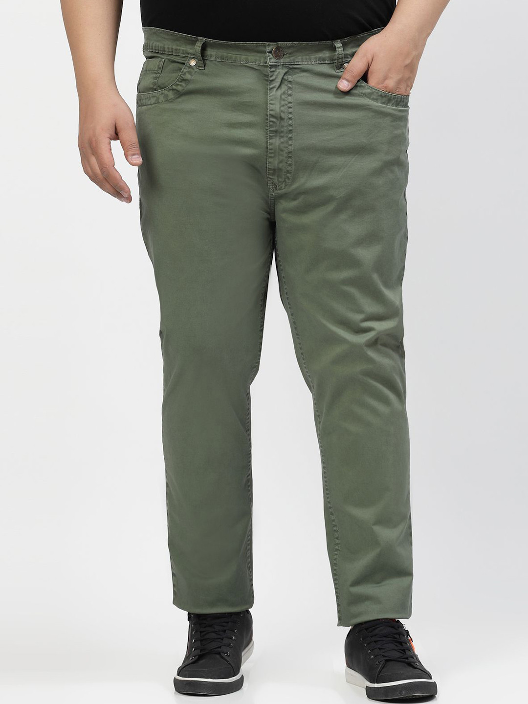 

plusS Men Comfort Stretchable Jeans, Olive