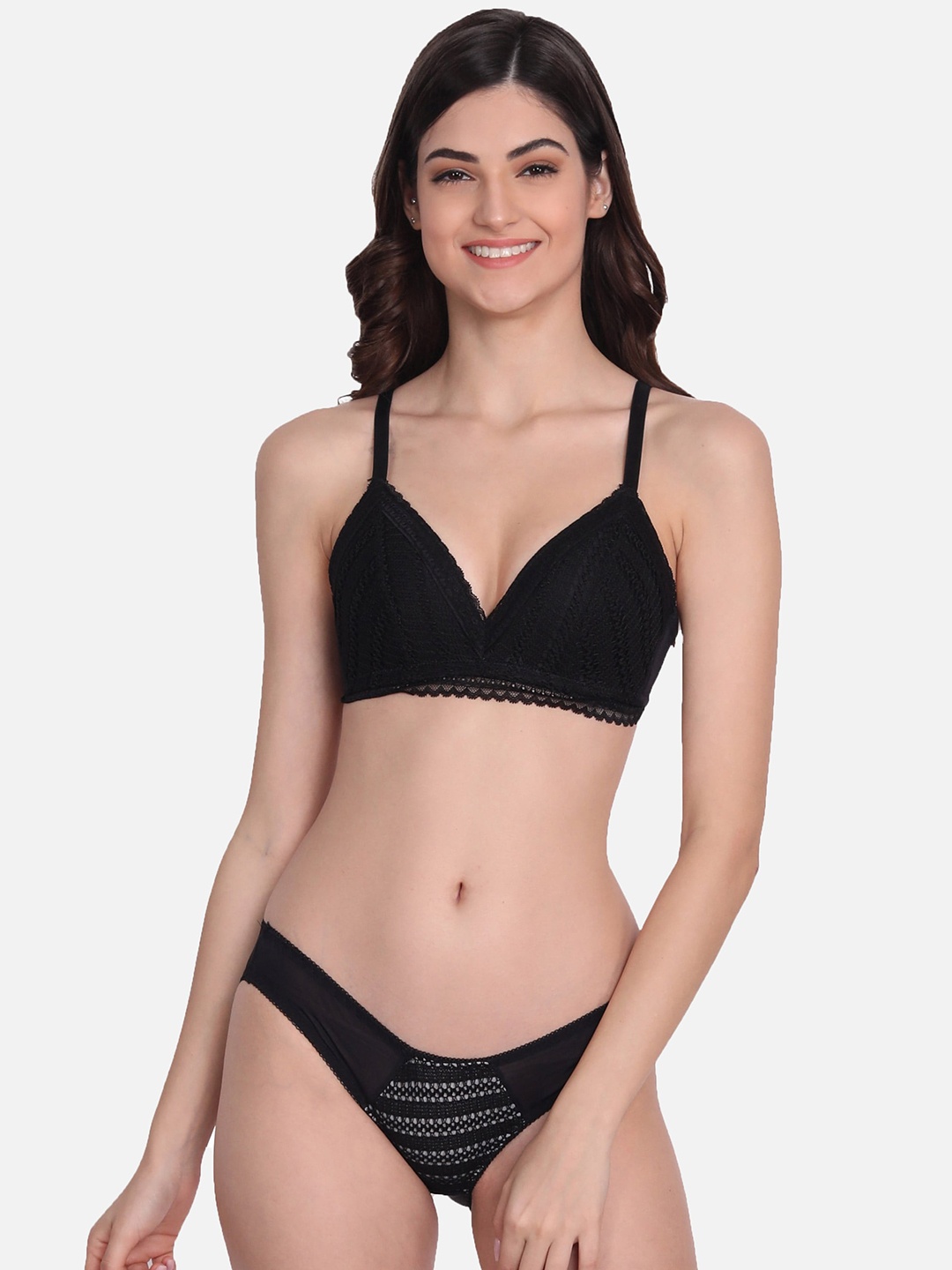 

Gopalvilla Self Design Non-Wired Lingerie Set, Black