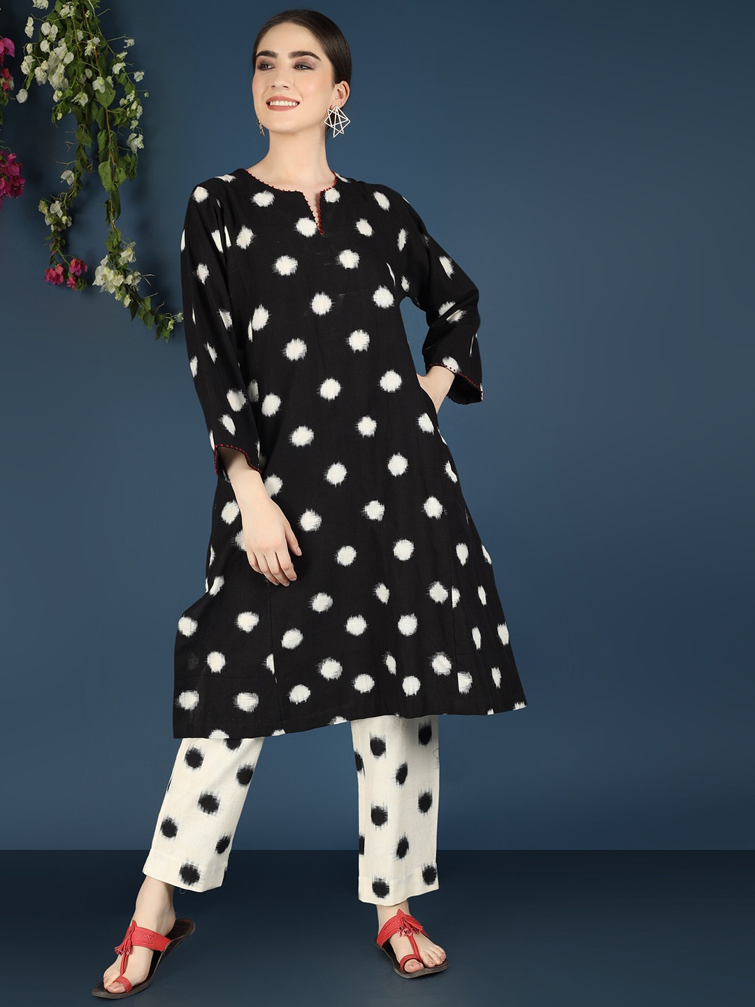 

VASSTRAM Printed Pure Cotton Tunic Top & Trouser Co-Ords, Black