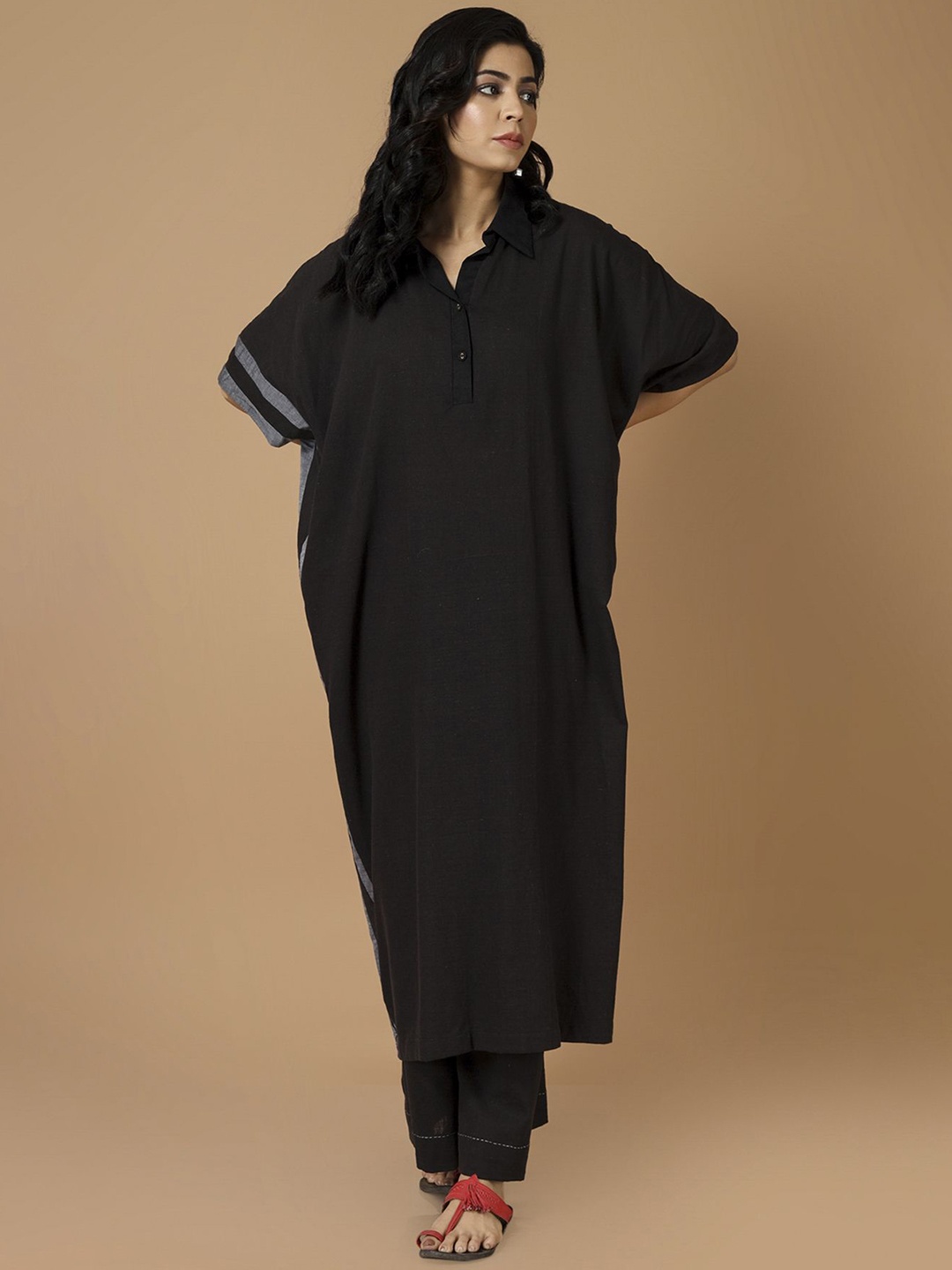

VASSTRAM Collar Neck Pure Cotton Tunic & Trousers Co-Ords, Black