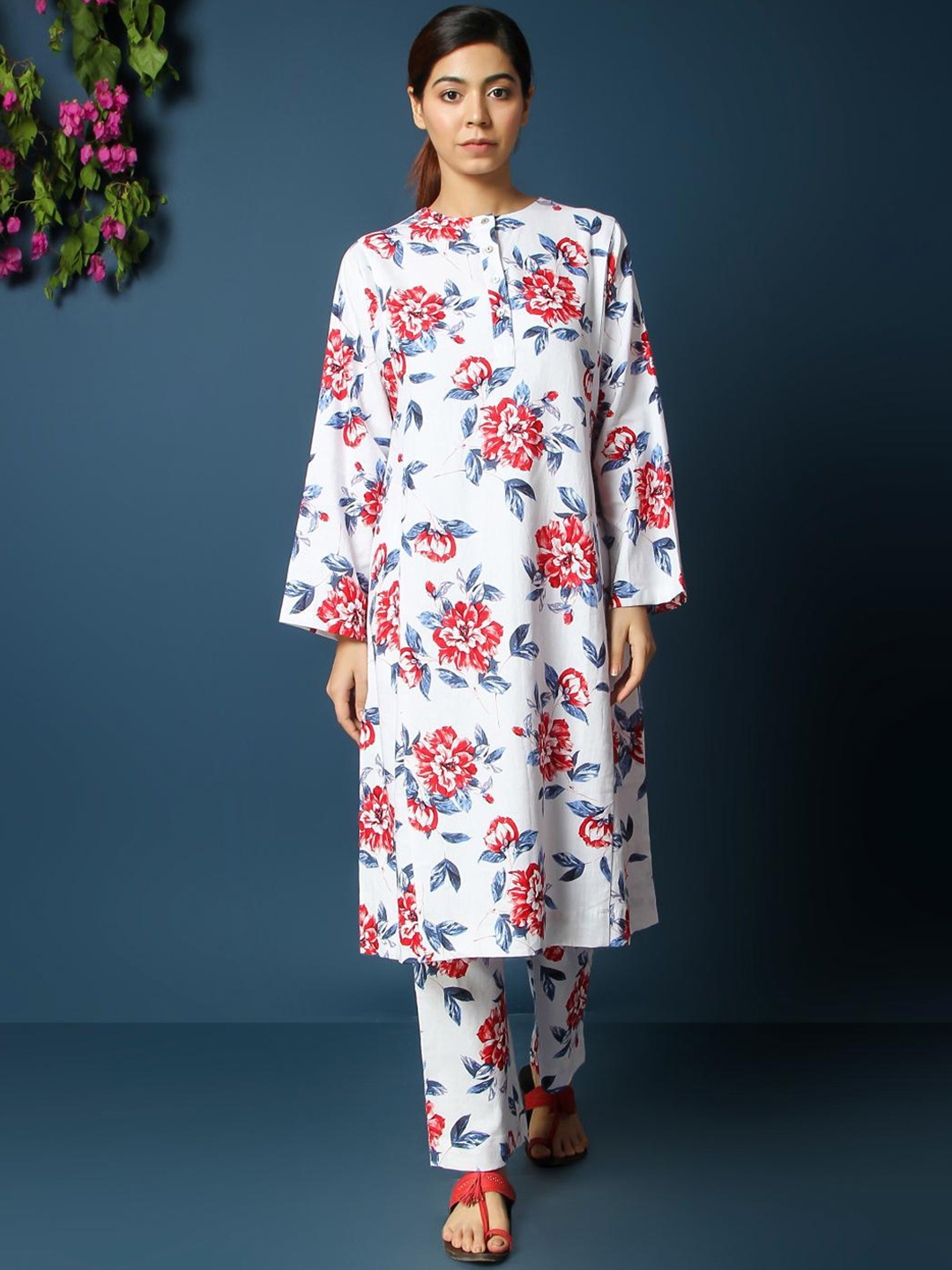 

VASSTRAM Mehak Printed Pure Cotton Top With Trousers Co-Ords, White