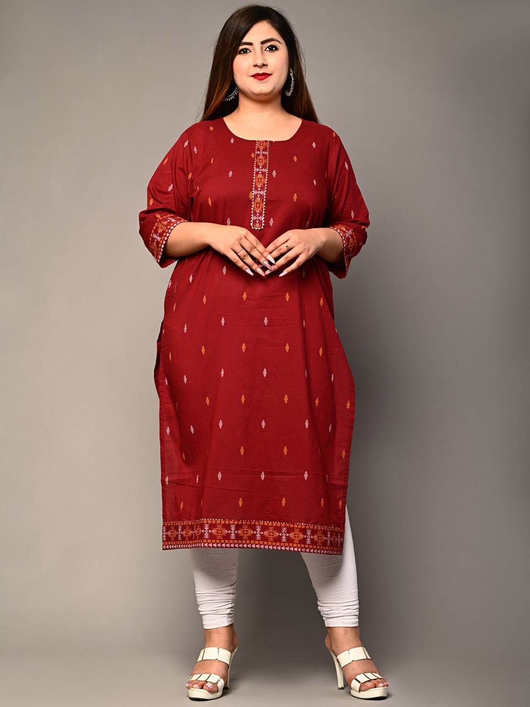 

KALINI Geometric Printed Straight Kurta, Maroon