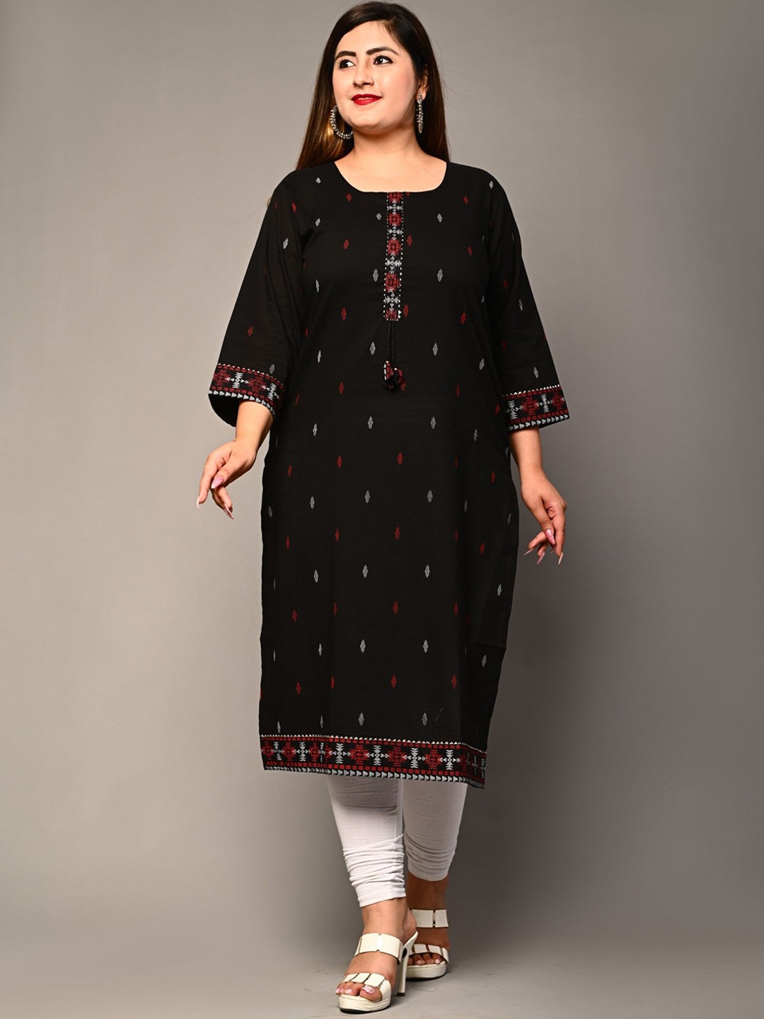 

KALINI Geometric Printed Straight Kurta, Black