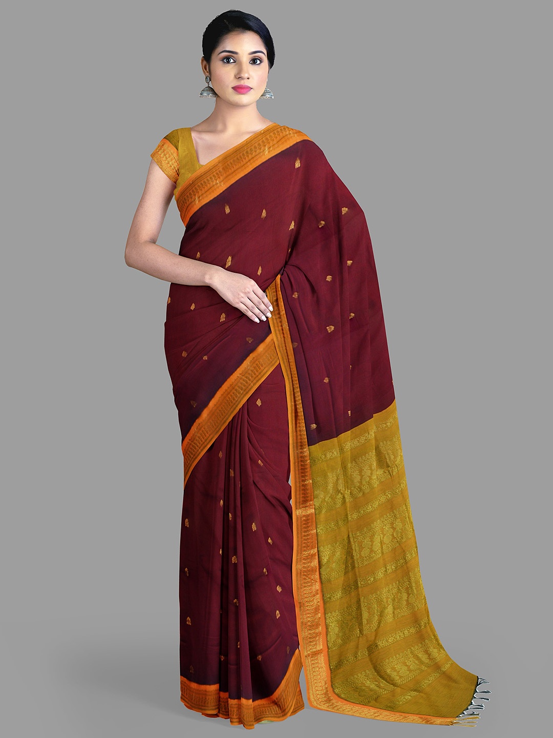 

The Chennai Silks Floral Zari Saree, Maroon
